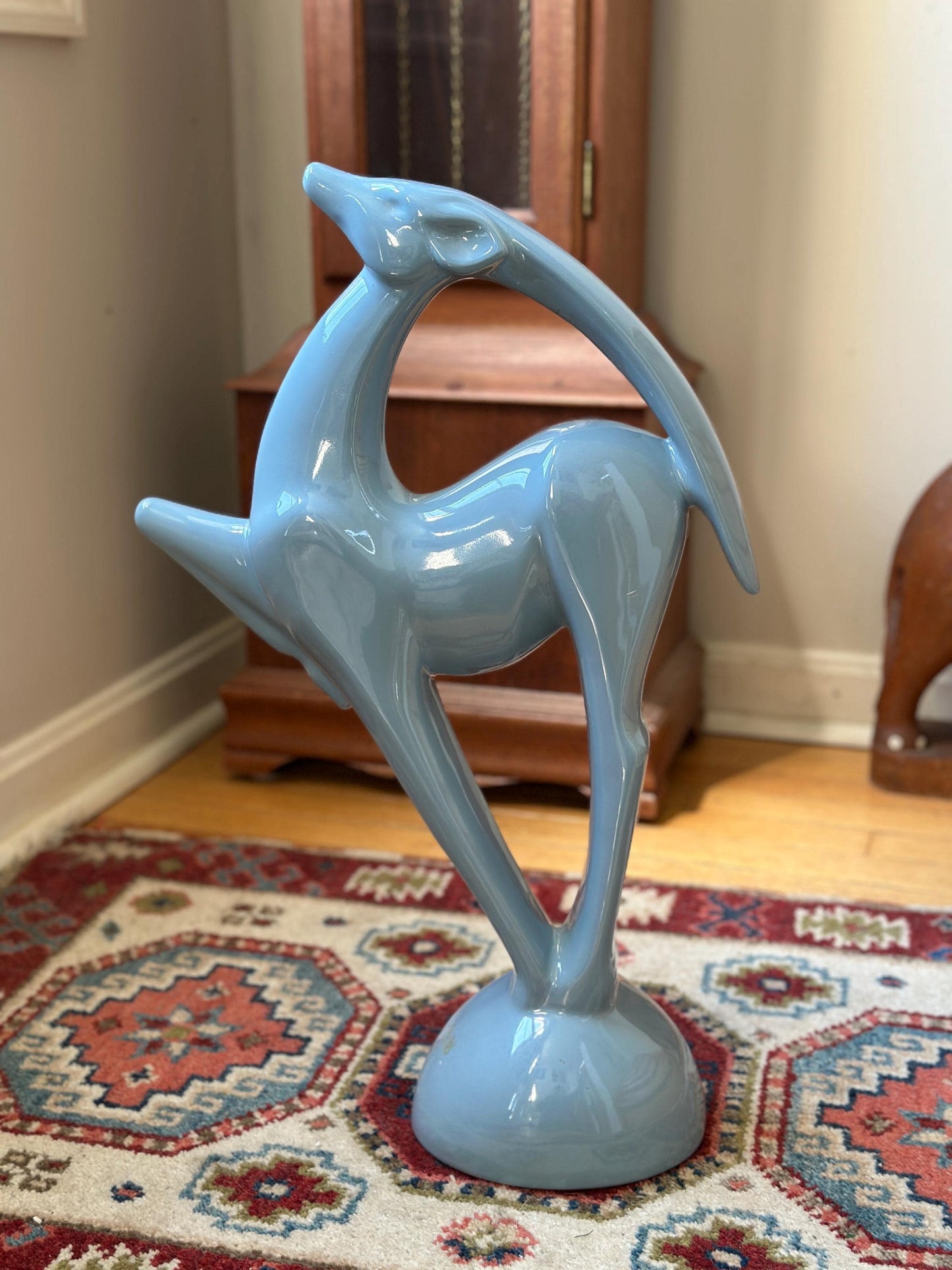 Vintage Haeger Pottery Gazelle Sculpture – Blue Art Deco MCM Ceramic (1979)