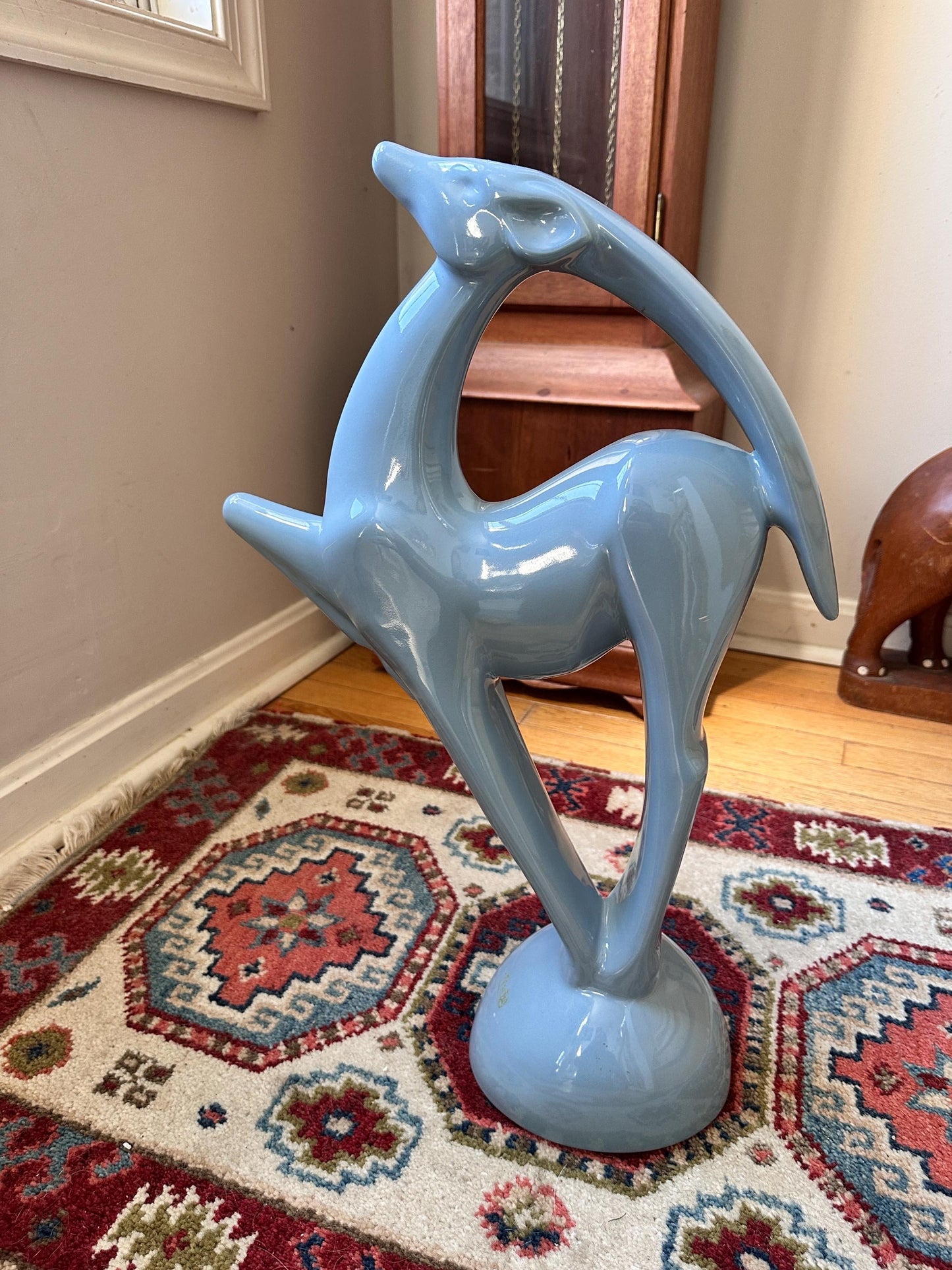 Vintage Haeger Pottery Gazelle Sculpture – Blue Art Deco MCM Ceramic (1979)