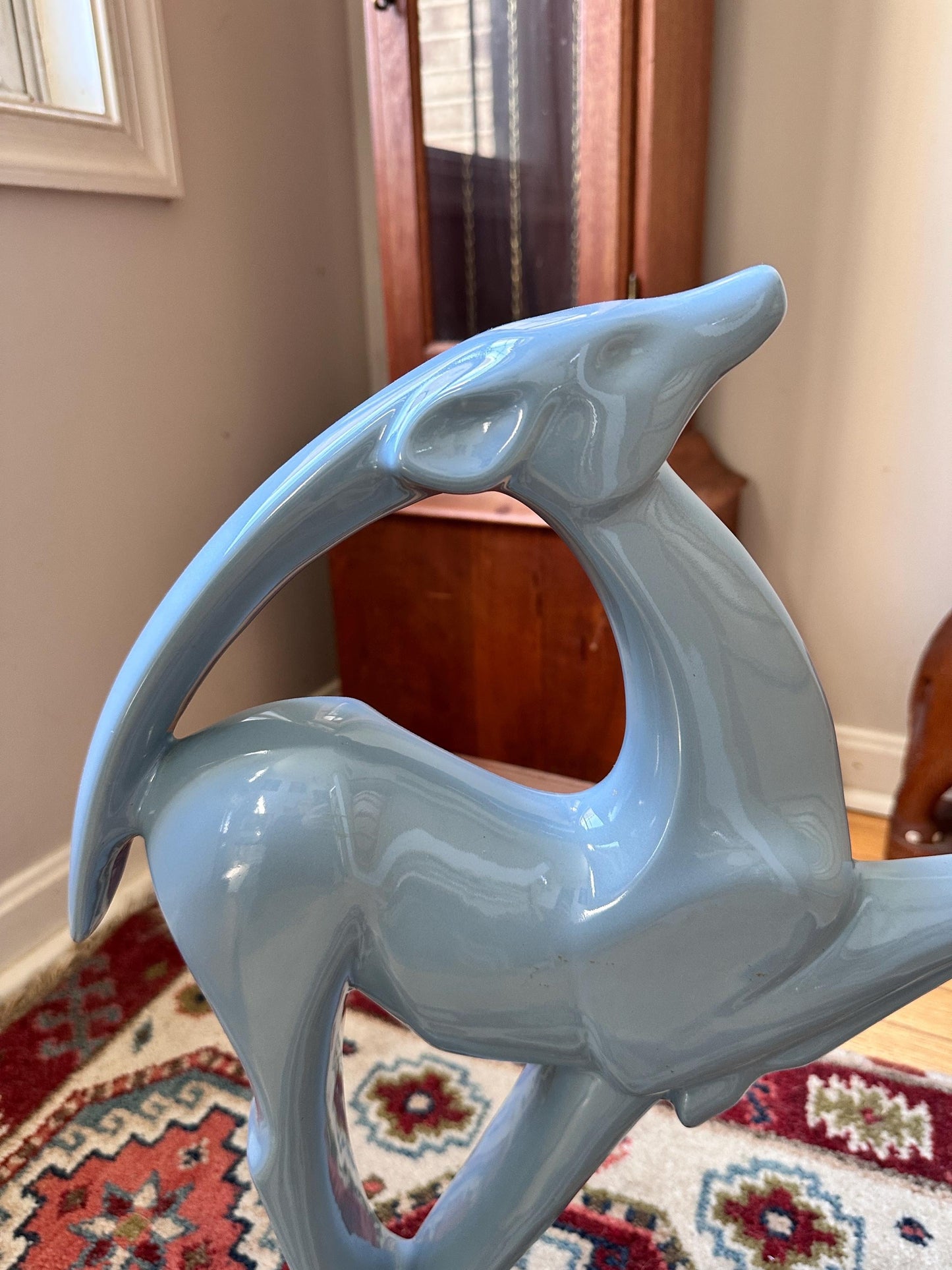 Vintage Haeger Pottery Gazelle Sculpture – Blue Art Deco MCM Ceramic (1979)