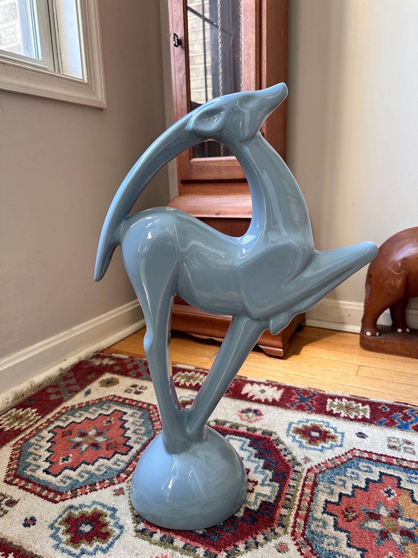 Vintage Haeger Pottery Gazelle Sculpture – Blue Art Deco MCM Ceramic (1979)