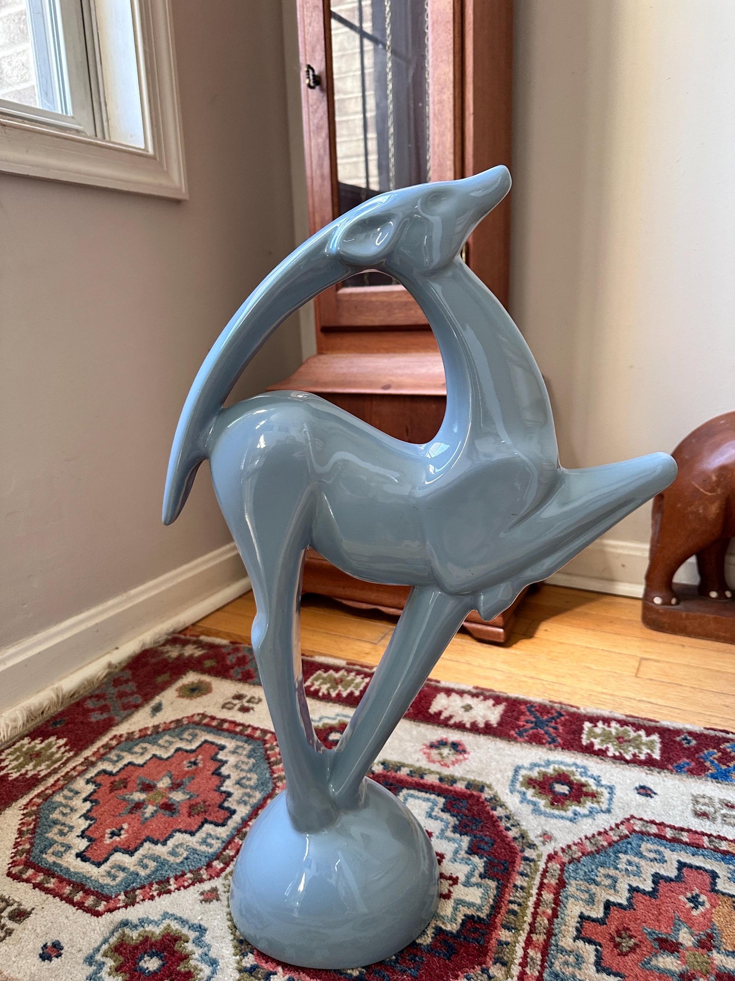 Vintage Haeger Pottery Gazelle Sculpture – Blue Art Deco MCM Ceramic (1979)