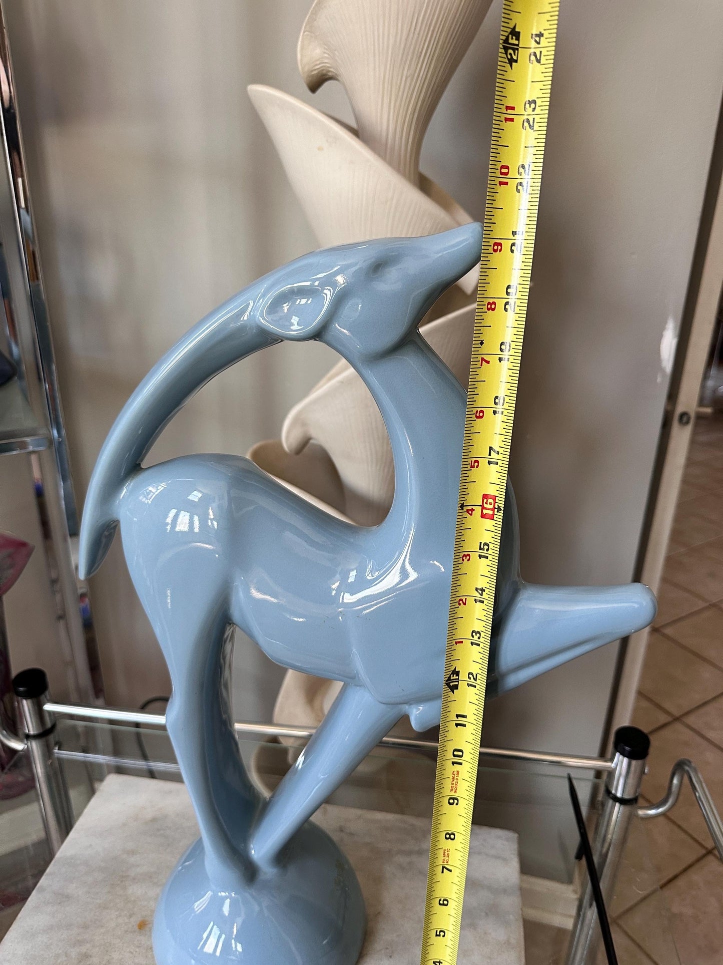 Vintage Haeger Pottery Gazelle Sculpture – Blue Art Deco MCM Ceramic (1979)