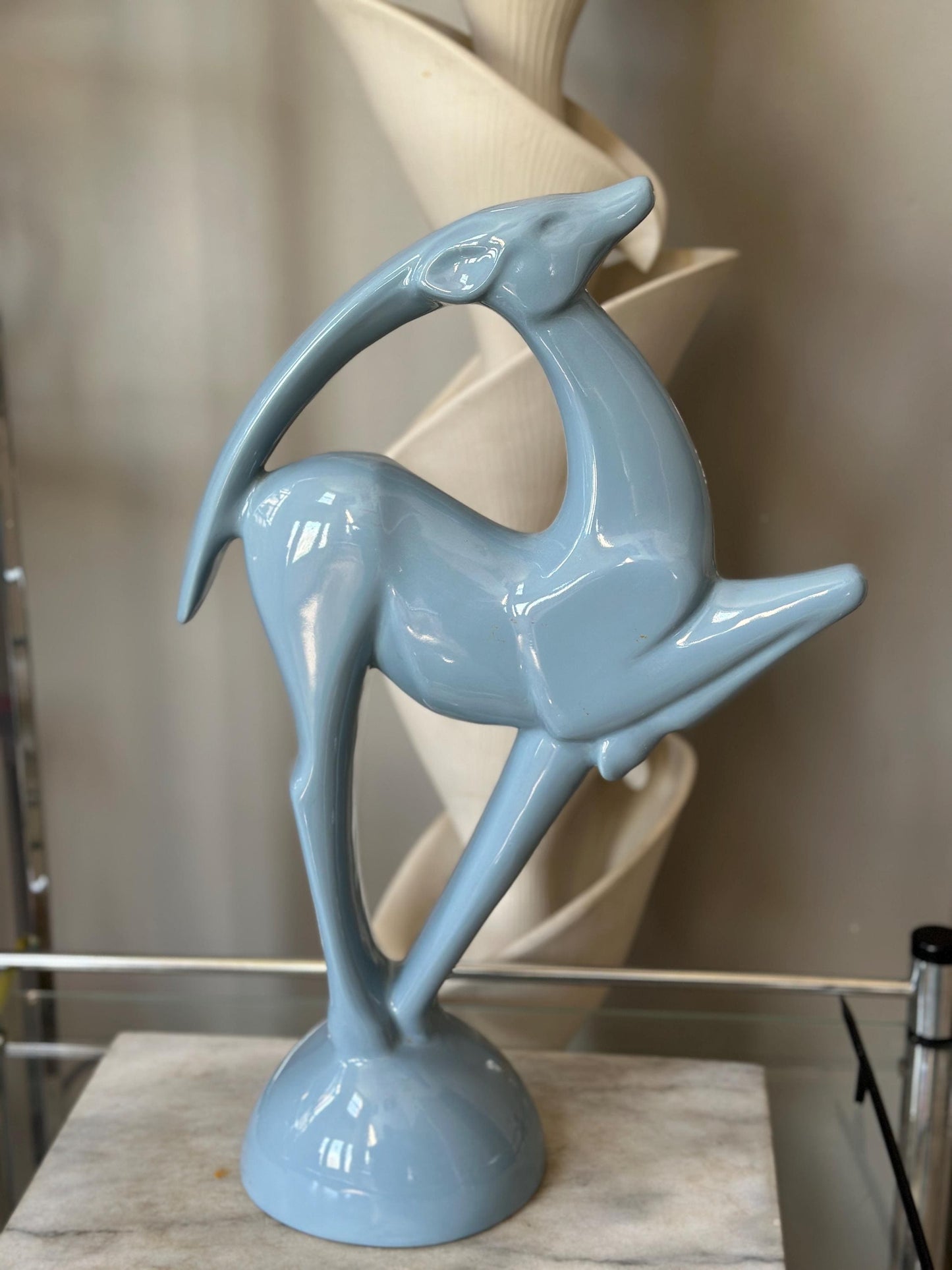 Vintage Haeger Pottery Gazelle Sculpture – Blue Art Deco MCM Ceramic (1979)