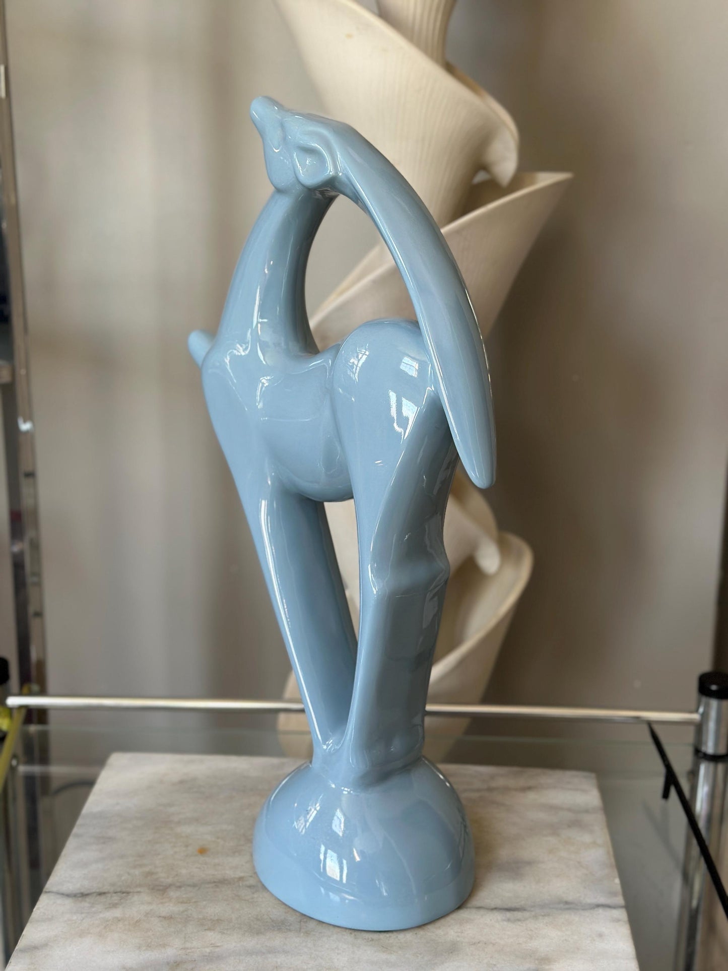 Vintage Haeger Pottery Gazelle Sculpture – Blue Art Deco MCM Ceramic (1979)