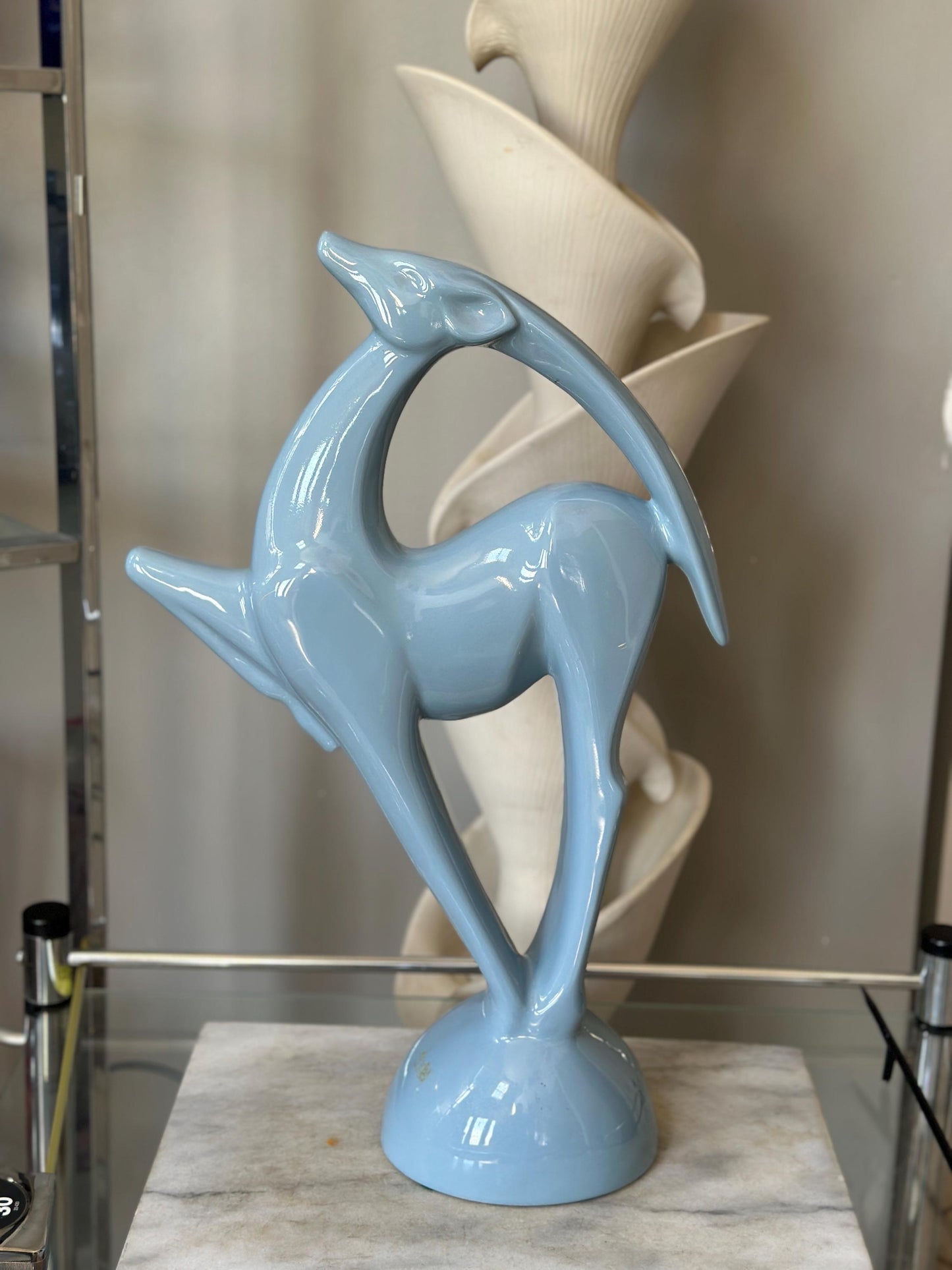 Vintage Haeger Pottery Gazelle Sculpture – Blue Art Deco MCM Ceramic (1979)