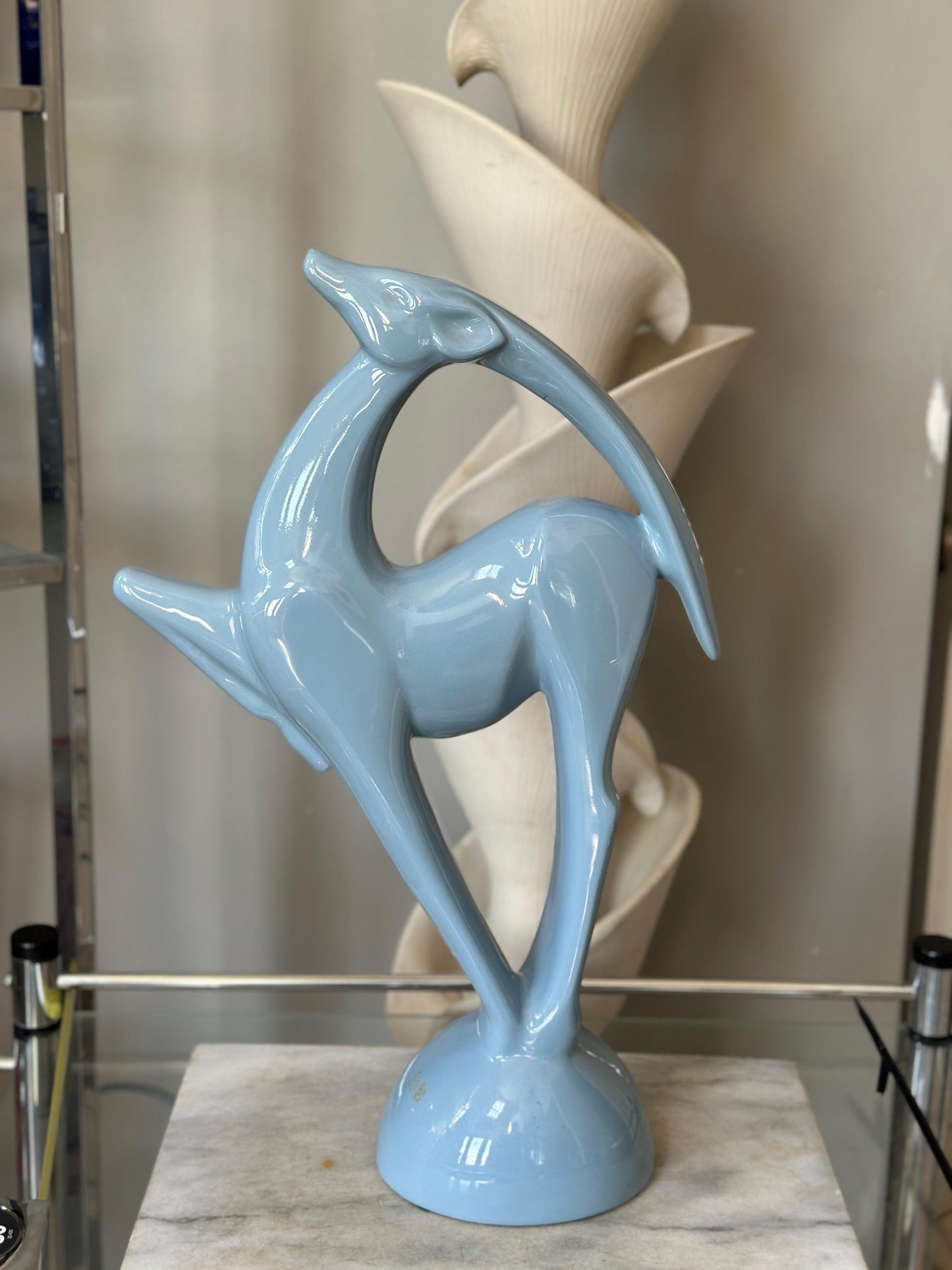 Vintage Haeger Pottery Gazelle Sculpture – Blue Art Deco MCM Ceramic (1979)