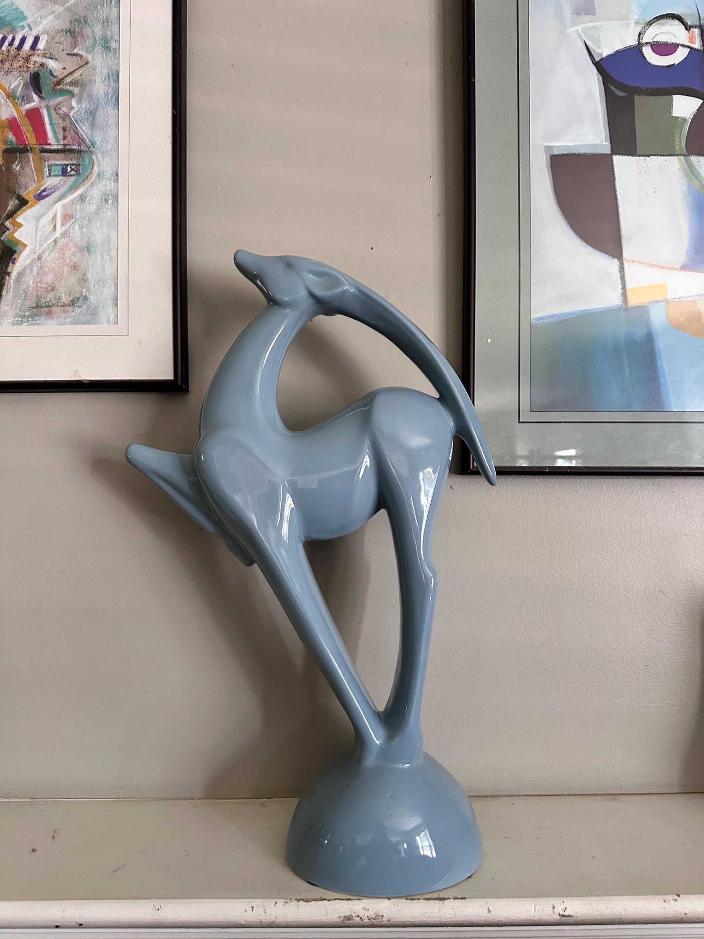 Vintage Haeger Pottery Gazelle Sculpture – Blue Art Deco MCM Ceramic (1979)