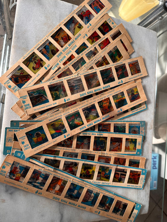 Vintage 1960s Kenner Give-A-Show Color Slides Lot of 15 | Comic + Cartoon Film Slides Bundle | Superman, Bullwinkle, Mr Magoo, Bozo, Popeye