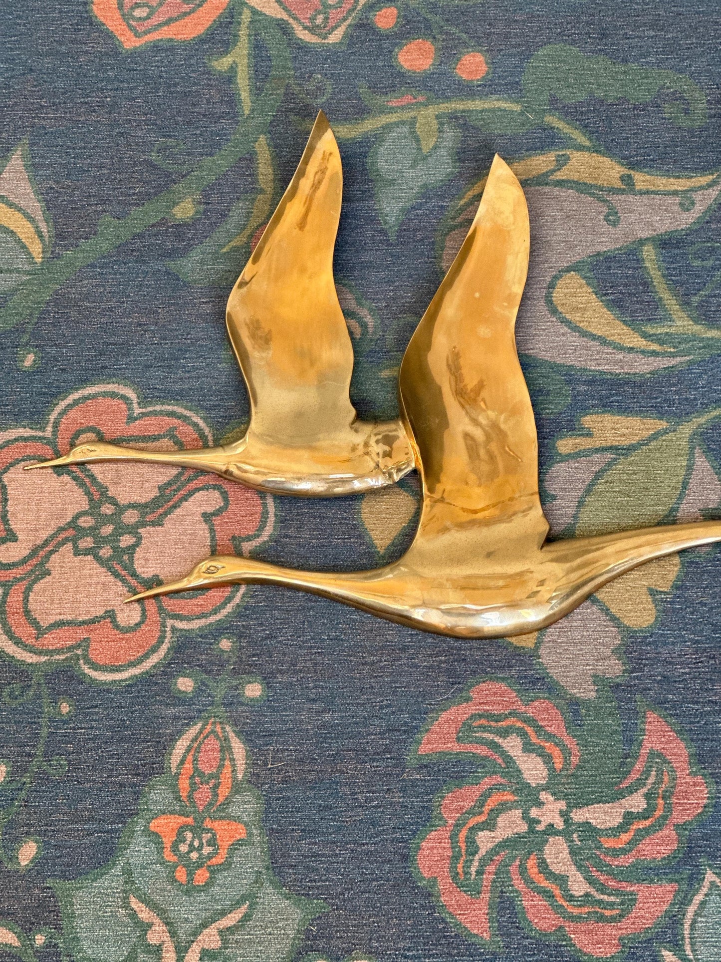 Vintage 1970s Brass Birds in Flight Wall Hanging | Large Mid Century Modern Brass Geese Sculpture | Hollywood Regency Wall Art | 24” x 19”