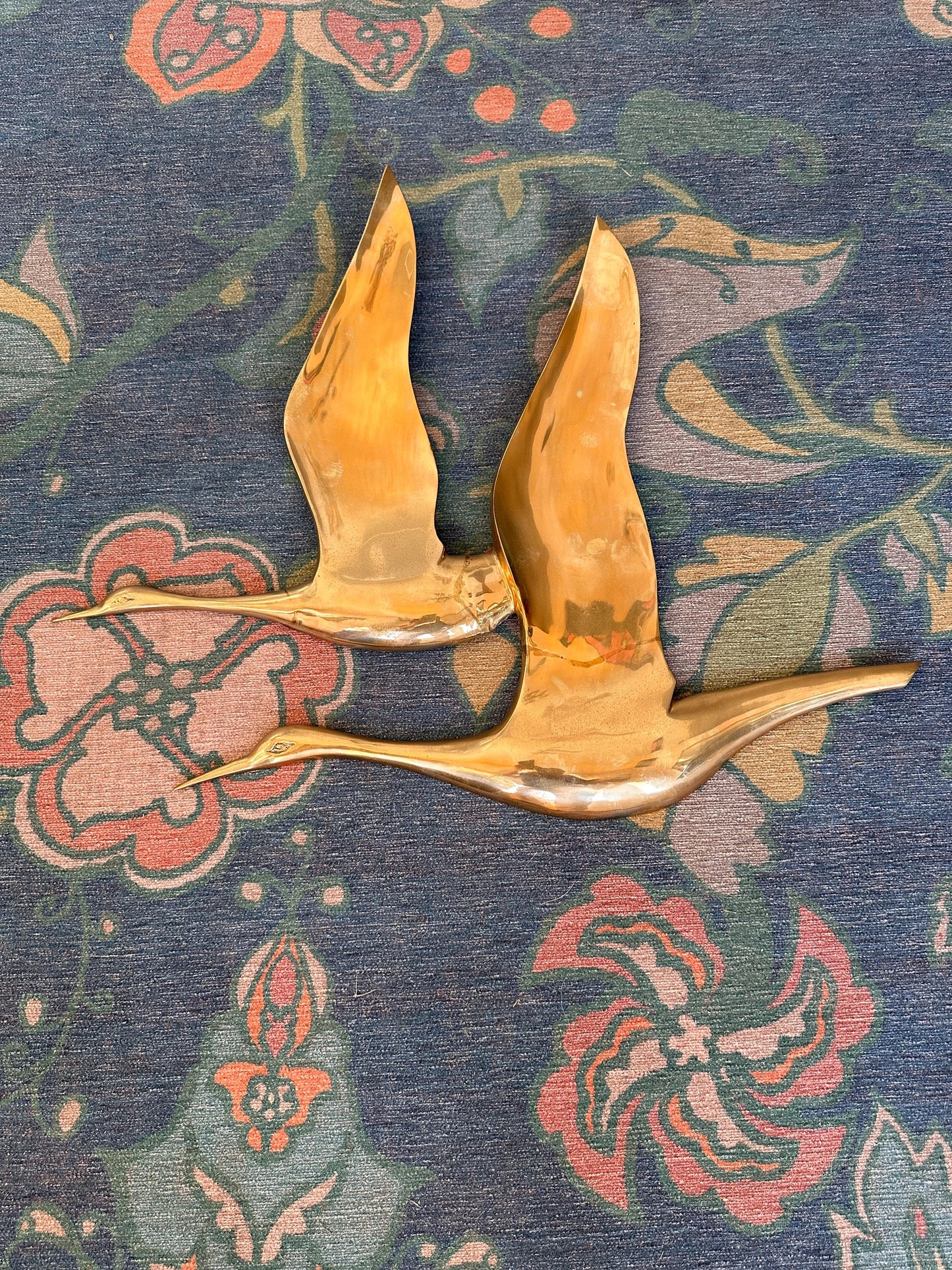 Vintage 1970s Brass Birds in Flight Wall Hanging | Large Mid Century Modern Brass Geese Sculpture | Hollywood Regency Wall Art | 24” x 19”