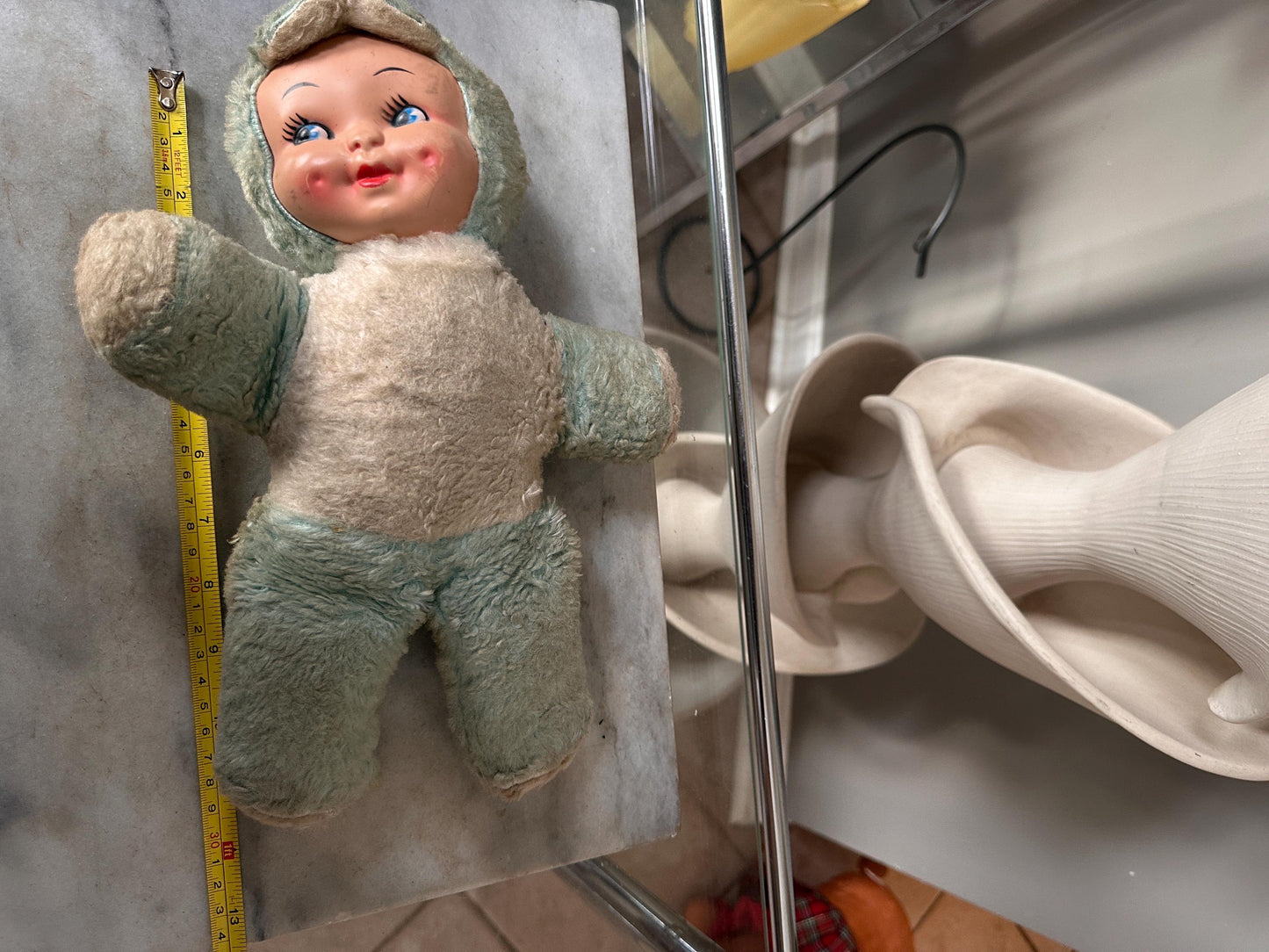 Vintage Rubber-Faced Plush Baby Dolls – Set of 2 – One sleeping Yellow +  One Blue– Mid Century Stuffed Babies – Plush Collectibles