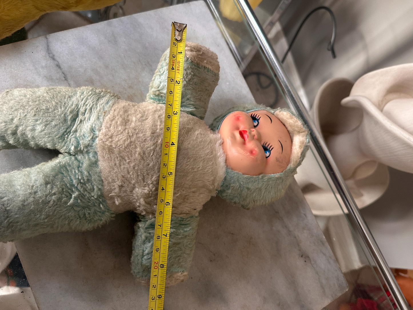 Vintage Rubber-Faced Plush Baby Dolls – Set of 2 – One sleeping Yellow +  One Blue– Mid Century Stuffed Babies – Plush Collectibles