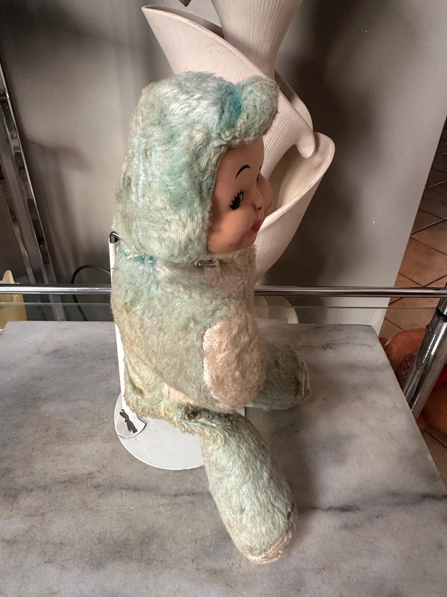 Vintage Rubber-Faced Plush Baby Dolls – Set of 2 – One sleeping Yellow +  One Blue– Mid Century Stuffed Babies – Plush Collectibles