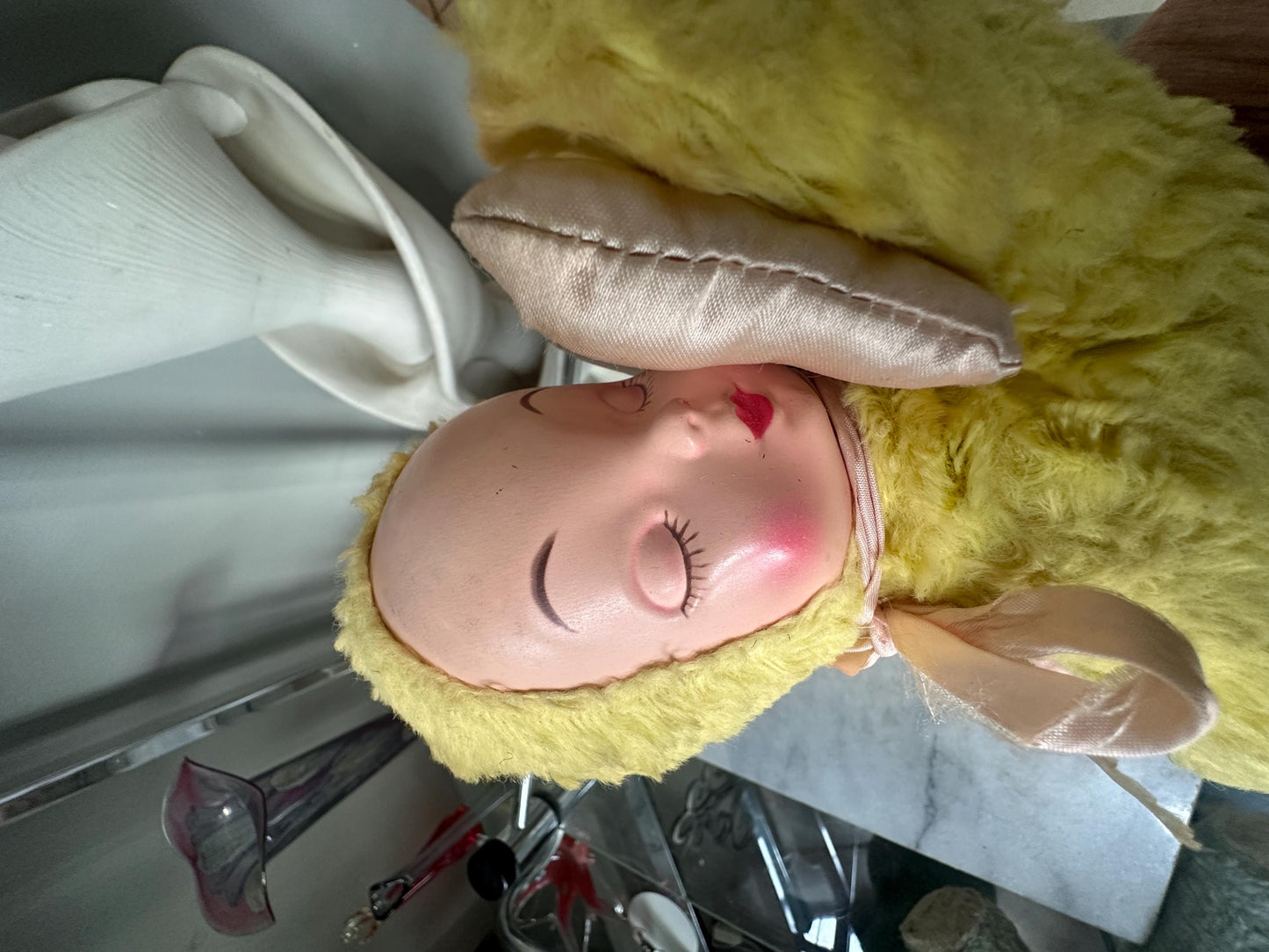 Vintage Rubber-Faced Plush Baby Dolls – Set of 2 – One sleeping Yellow +  One Blue– Mid Century Stuffed Babies – Plush Collectibles