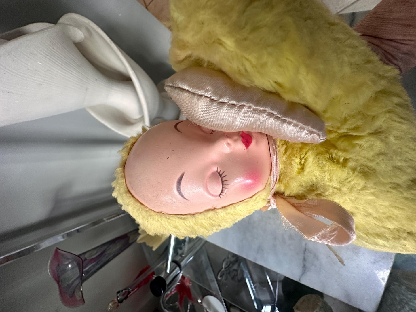 Vintage Rubber-Faced Plush Baby Dolls – Set of 2 – One sleeping Yellow +  One Blue– Mid Century Stuffed Babies – Plush Collectibles