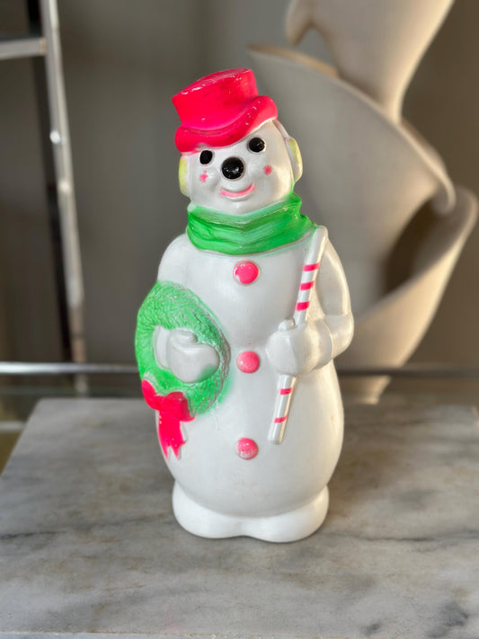 Vintage 1968 Empire Blow Mold Snowman: Hot Pink, Mid Century Christmas Decor