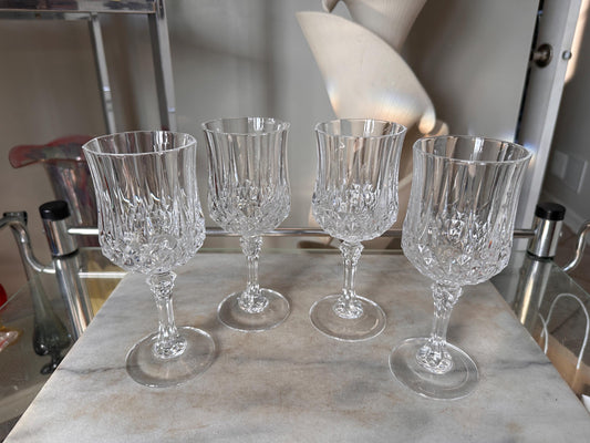 Vintage Cristal d’Arques Longchamp Crystal Wine Glasses – Set of 4 – French Crystal Stemware – 7.25” Tall