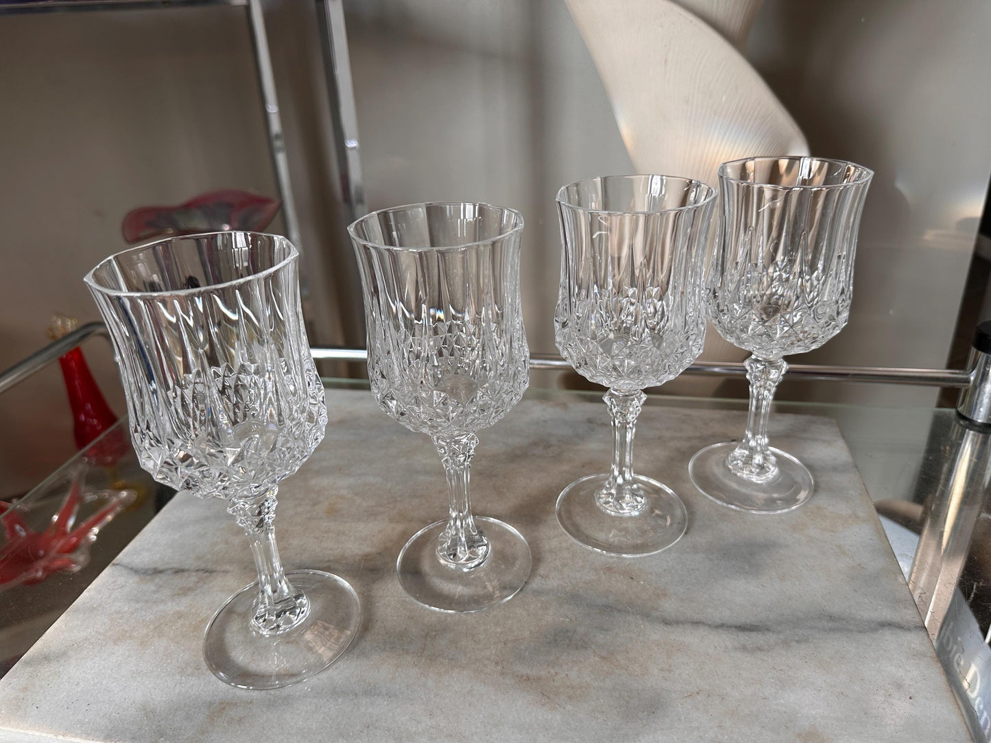 Vintage Cristal d’Arques Longchamp Crystal Wine Glasses – Set of 4 – French Crystal Stemware – 7.25” Tall