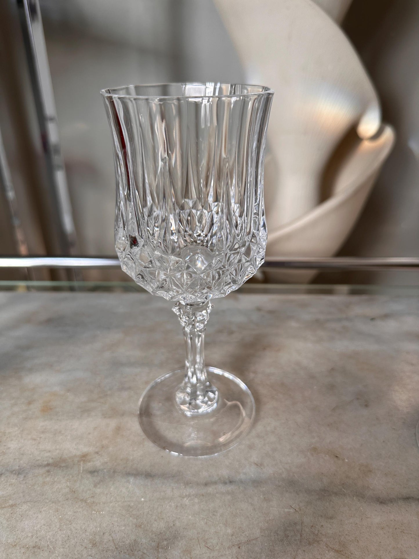 Vintage Cristal d’Arques Longchamp Crystal Wine Glasses – Set of 4 – French Crystal Stemware – 7.25” Tall