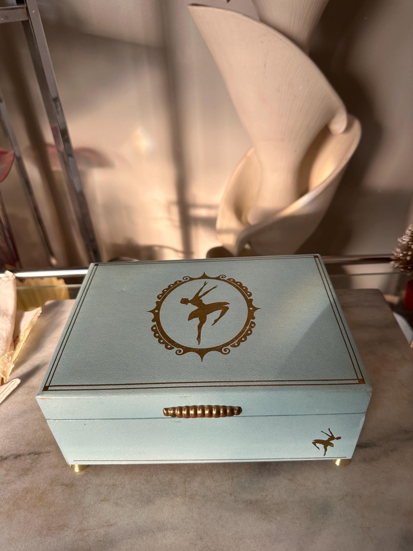Vintage Powder Blue & Pink Ballerina Musical Jewelry Box – Mid Century Jewelry Chest – Retro Girl’s Keepsake Box – 8.5” x 4”