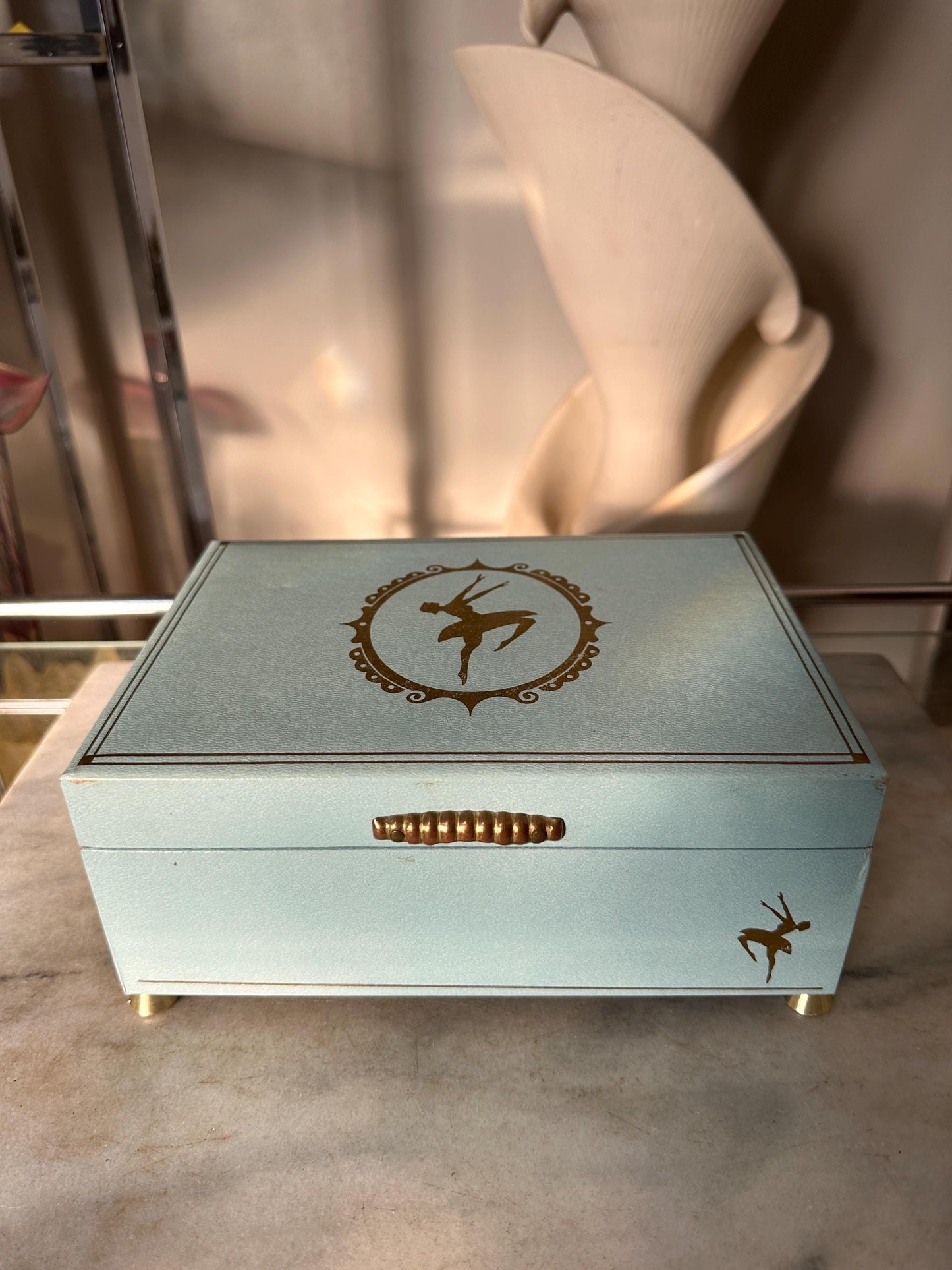 Vintage Powder Blue & Pink Ballerina Musical Jewelry Box – Mid Century Jewelry Chest – Retro Girl’s Keepsake Box – 8.5” x 4”