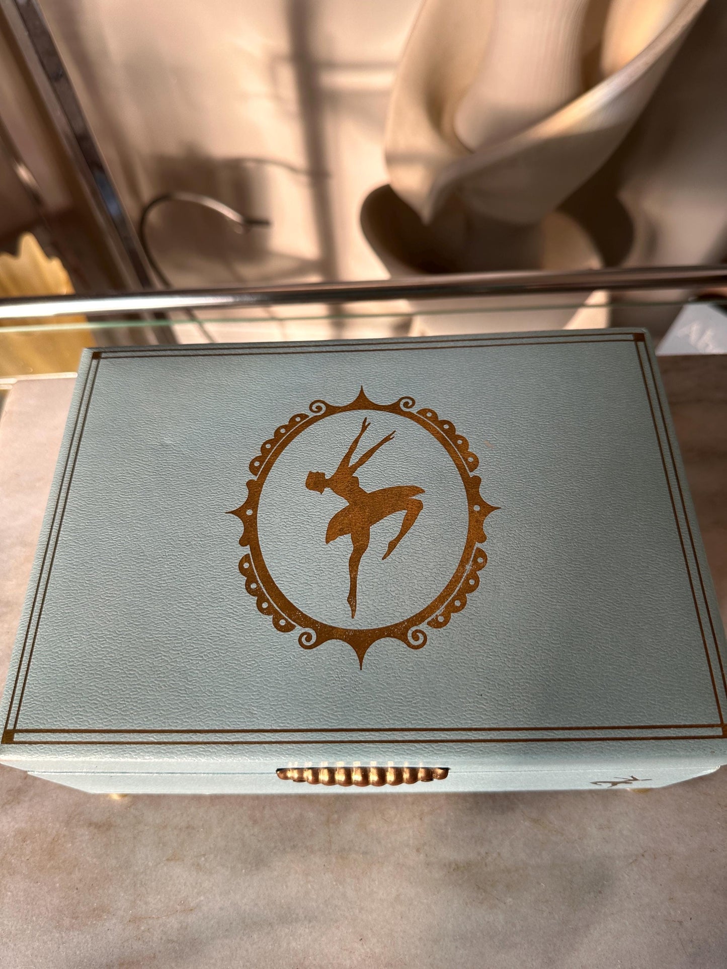 Vintage Powder Blue & Pink Ballerina Musical Jewelry Box – Mid Century Jewelry Chest – Retro Girl’s Keepsake Box – 8.5” x 4”
