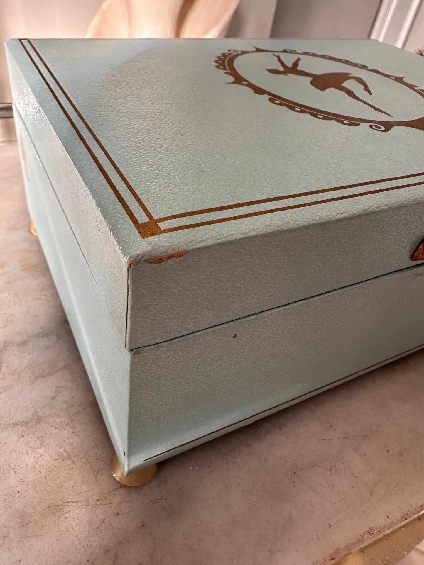 Vintage Powder Blue & Pink Ballerina Musical Jewelry Box – Mid Century Jewelry Chest – Retro Girl’s Keepsake Box – 8.5” x 4”