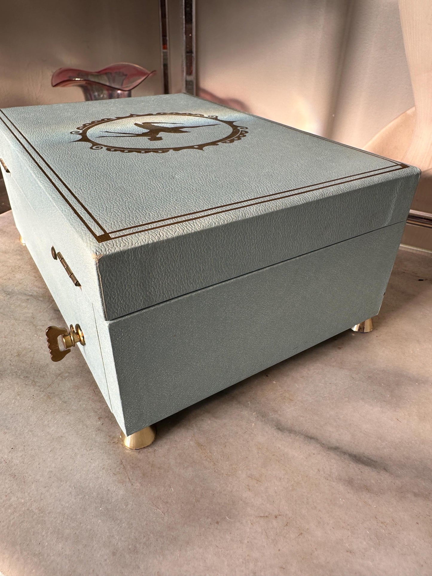 Vintage Powder Blue & Pink Ballerina Musical Jewelry Box – Mid Century Jewelry Chest – Retro Girl’s Keepsake Box – 8.5” x 4”