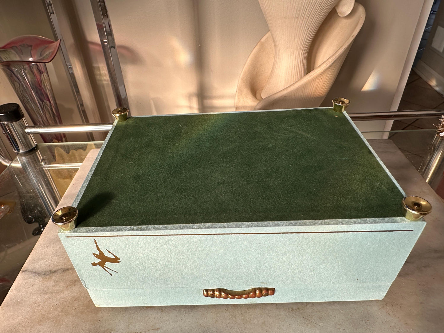 Vintage Powder Blue & Pink Ballerina Musical Jewelry Box – Mid Century Jewelry Chest – Retro Girl’s Keepsake Box – 8.5” x 4”
