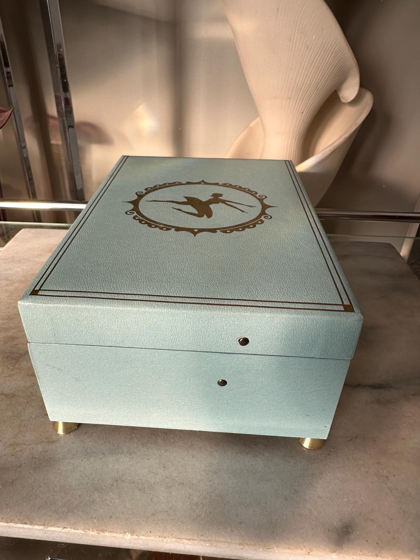 Vintage Powder Blue & Pink Ballerina Musical Jewelry Box – Mid Century Jewelry Chest – Retro Girl’s Keepsake Box – 8.5” x 4”