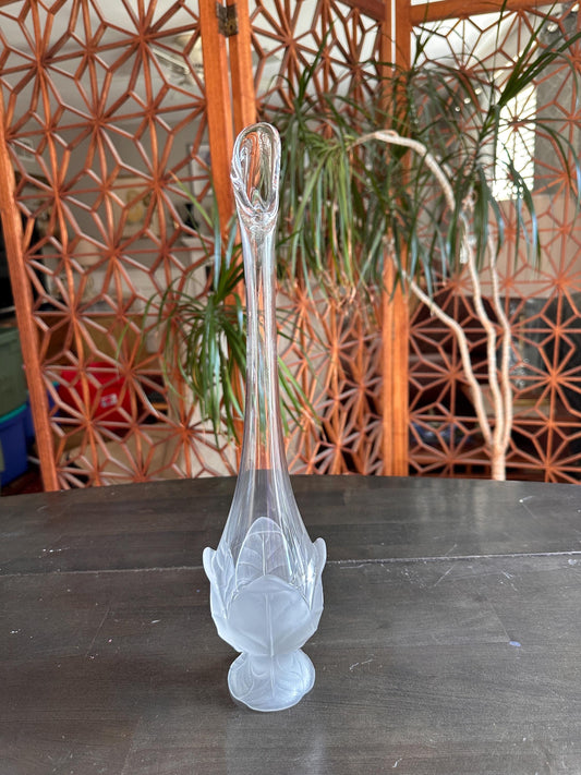 Vintage Viking Epic Swung Glass Vase | Crystal Satin Cabbage Leaf Vase | Mid Century Modern Decor | 14” Tall | MCM Art Glass Gift