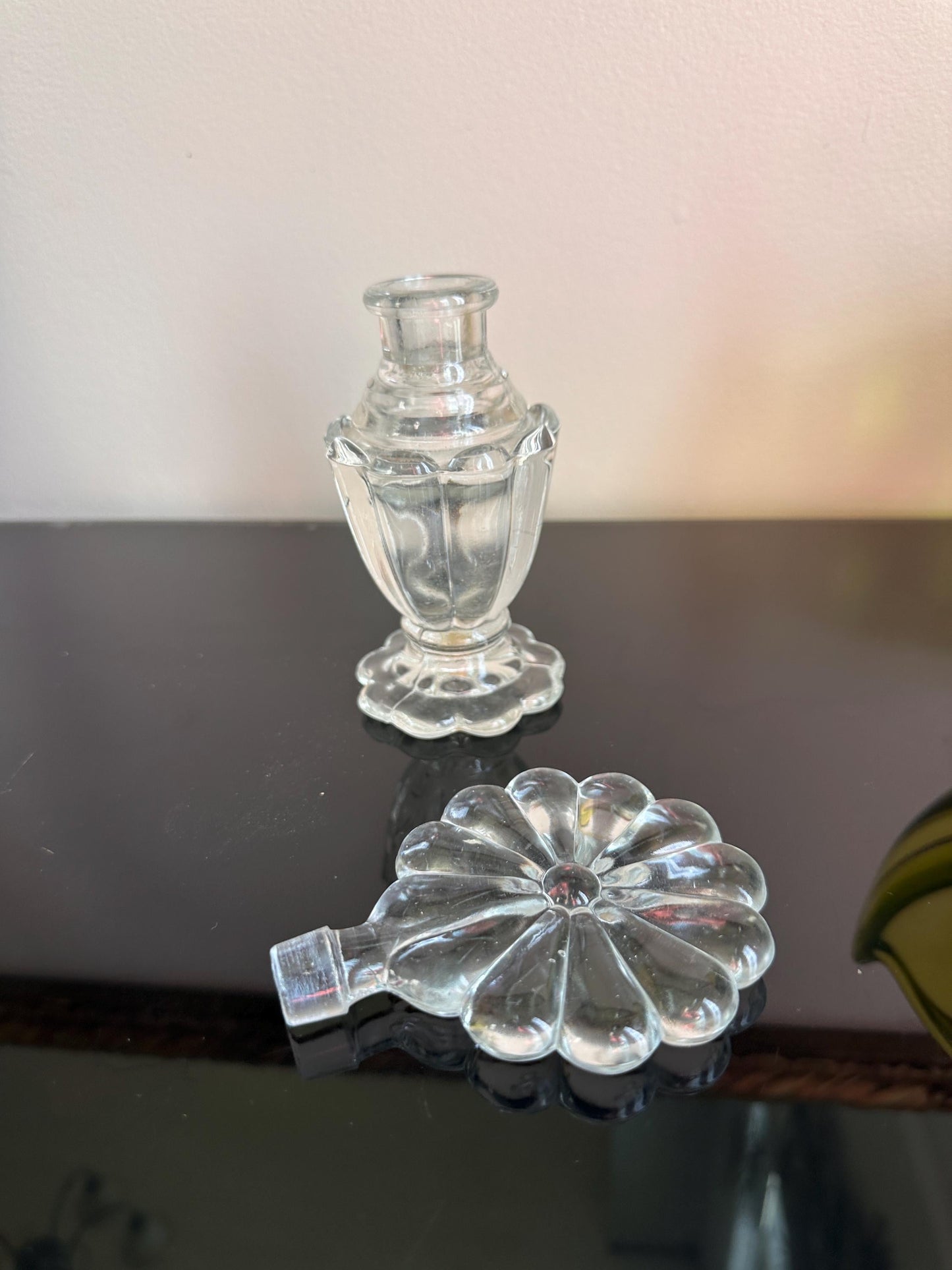 Vintage Perfume Bottle With Elaborate Flower  Stopper Gorgeous Display Exceptional Gift