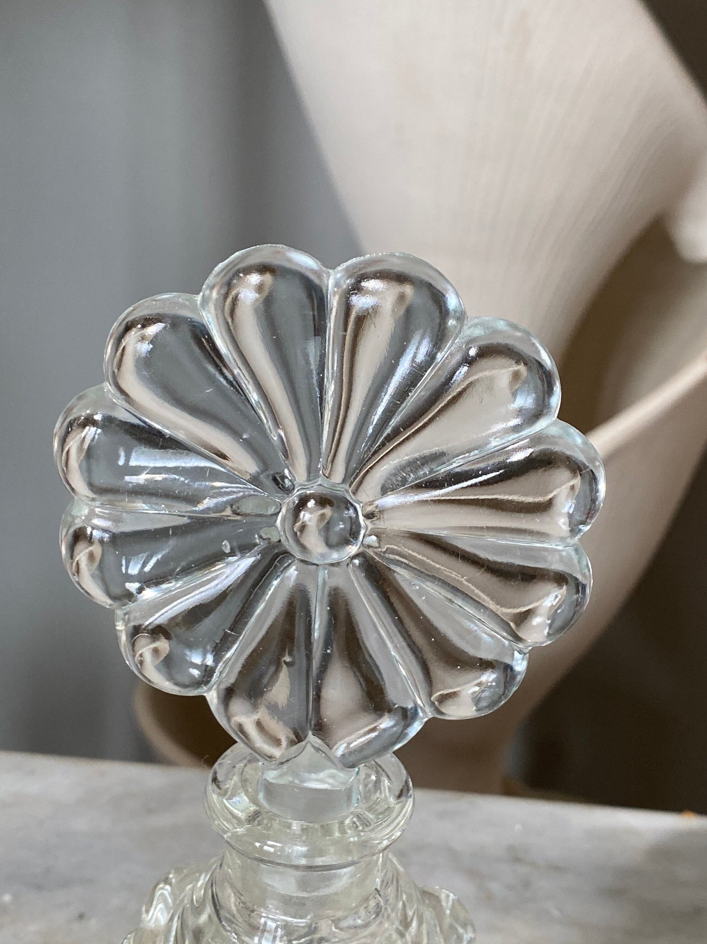 Vintage Perfume Bottle With Elaborate Flower  Stopper Gorgeous Display Exceptional Gift