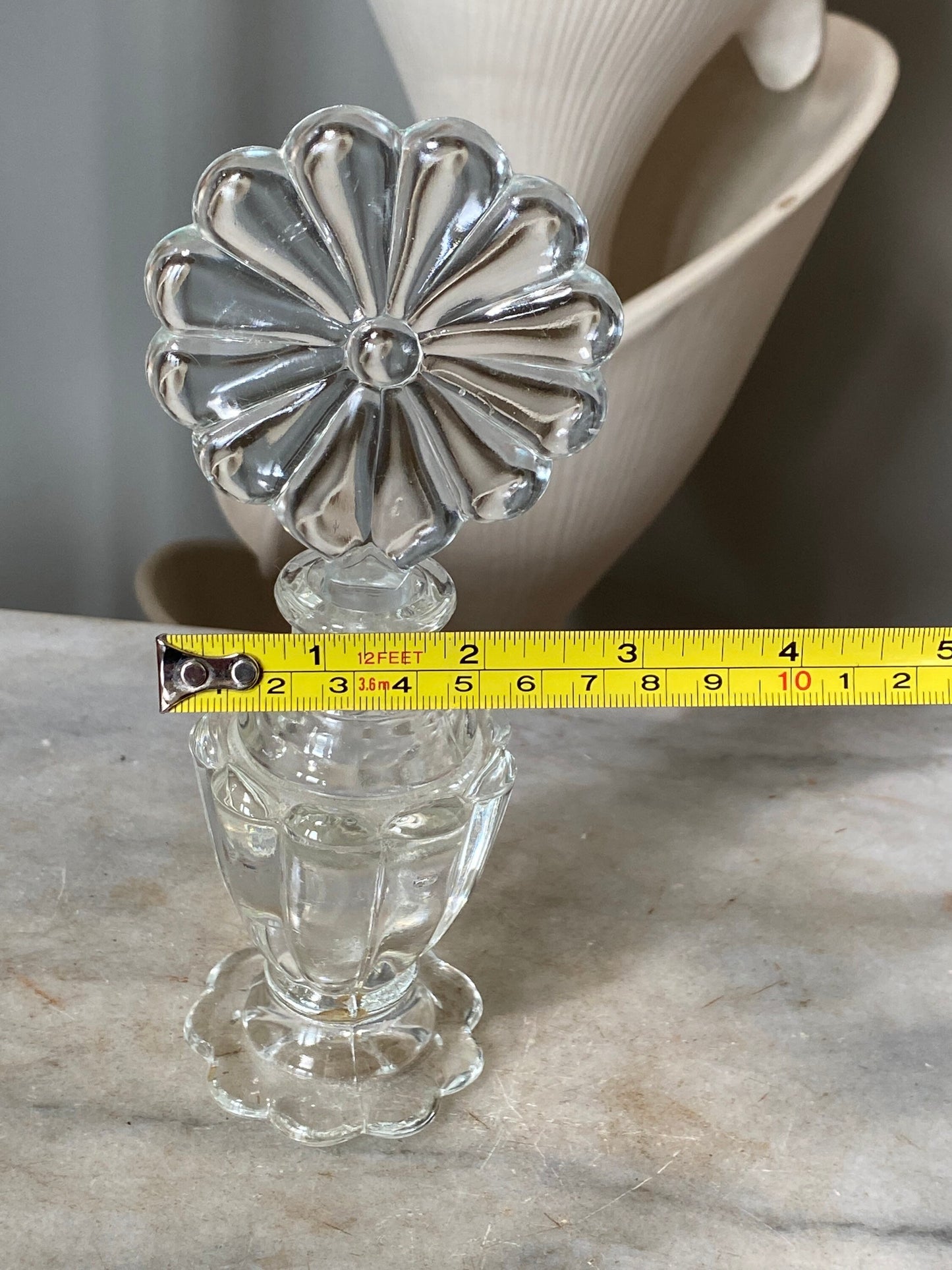 Vintage Perfume Bottle With Elaborate Flower  Stopper Gorgeous Display Exceptional Gift