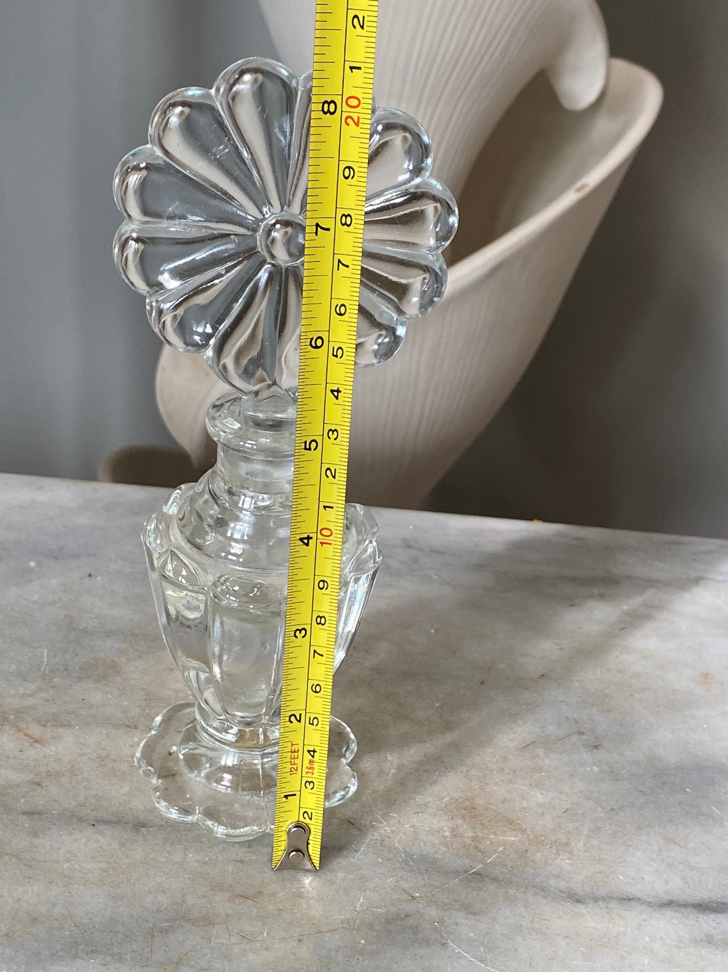 Vintage Perfume Bottle With Elaborate Flower  Stopper Gorgeous Display Exceptional Gift