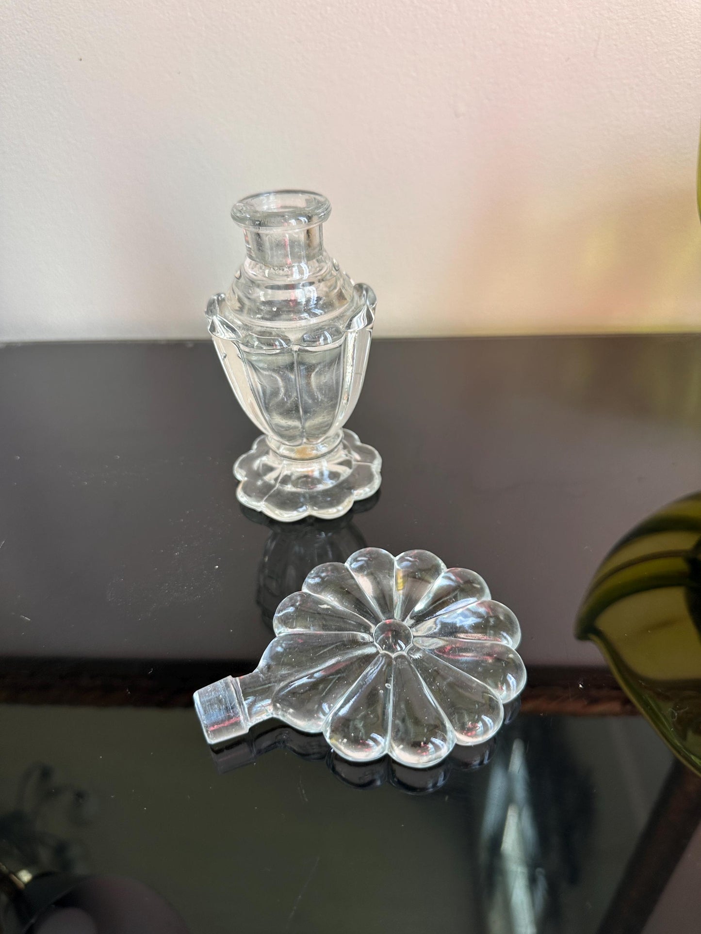 Vintage Perfume Bottle With Elaborate Flower  Stopper Gorgeous Display Exceptional Gift