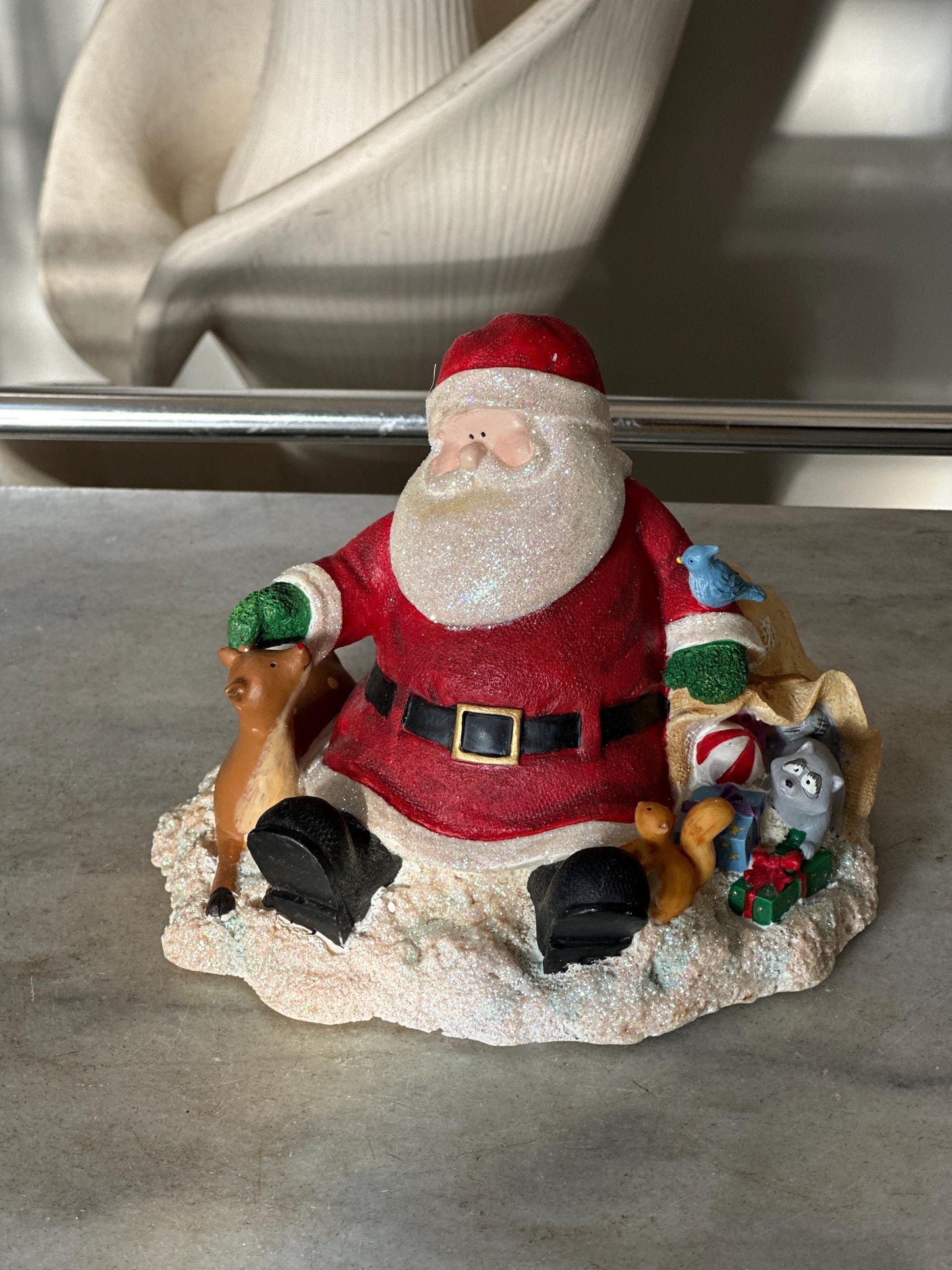 Vintage Russ Berrie Santa’s Village “Comfy Cozy Are We” Figurine with Original Box | Santa + Reindeer Christmas Resin Collectible | Holiday
