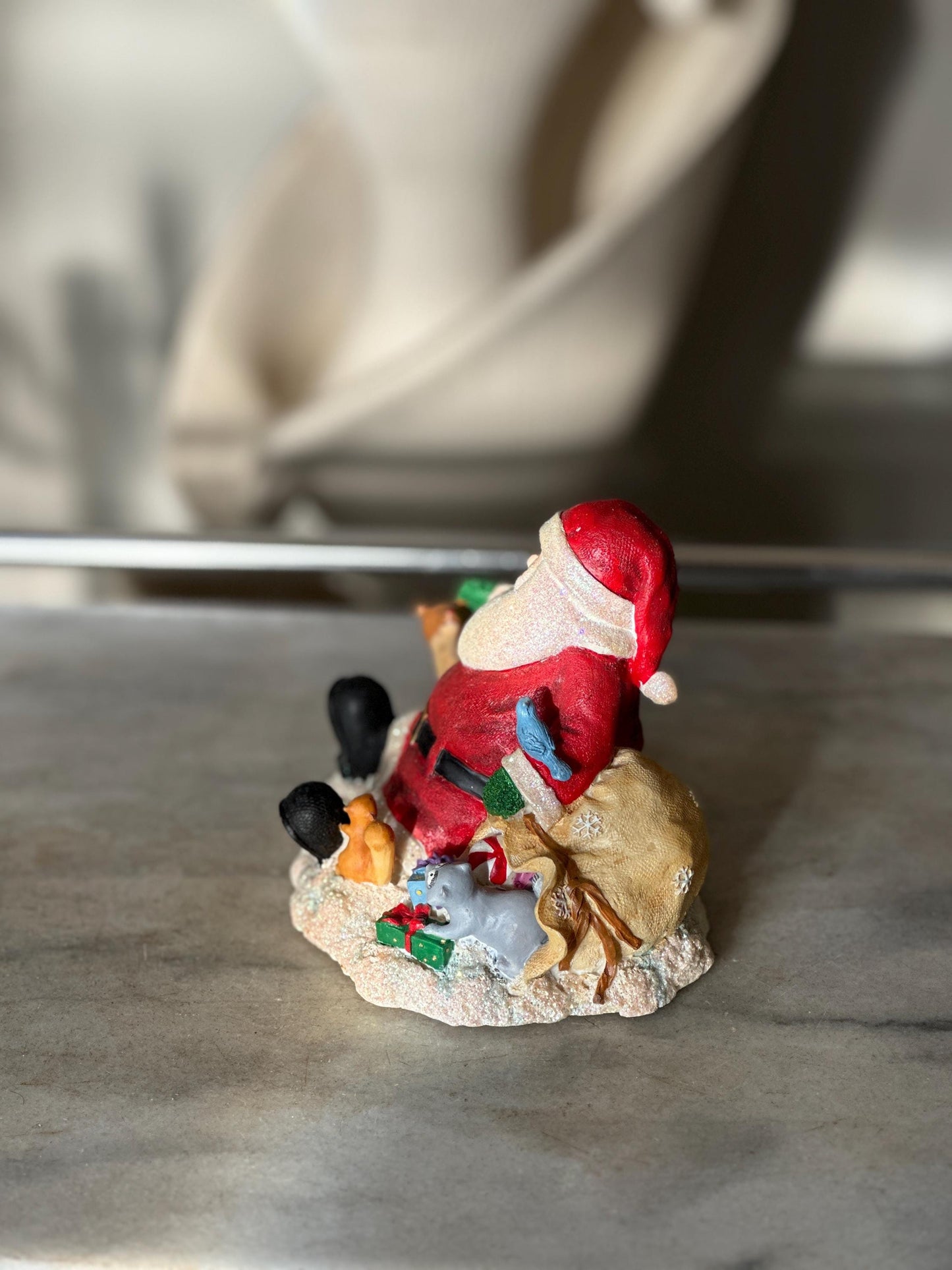 Vintage Russ Berrie Santa’s Village “Comfy Cozy Are We” Figurine with Original Box | Santa + Reindeer Christmas Resin Collectible | Holiday