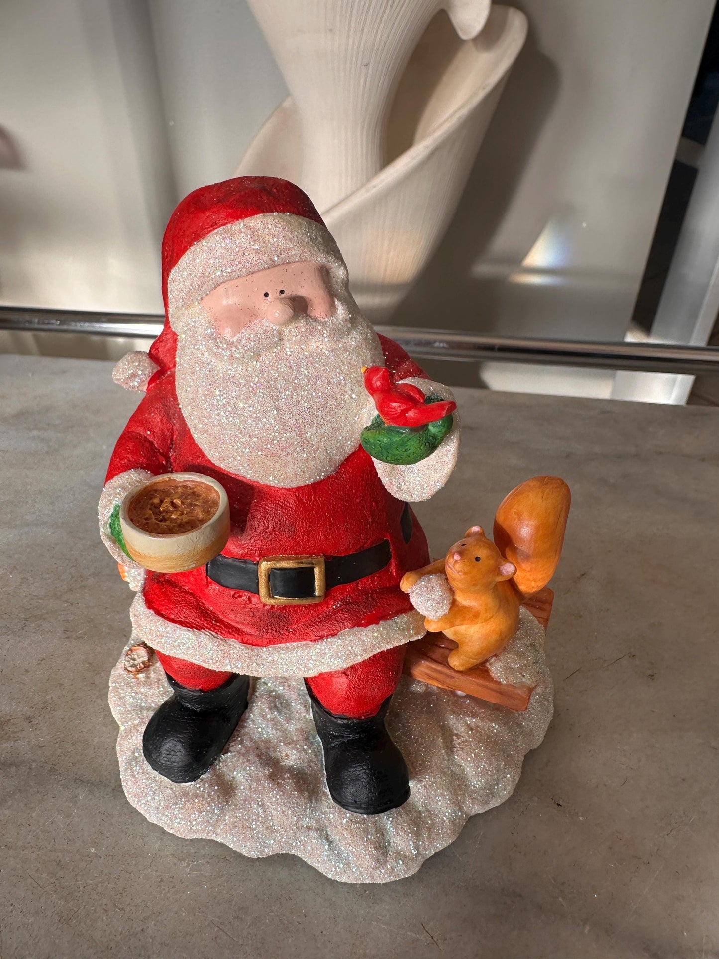 Vintage Russ Berrie Santa’s Village “Taking the Chill Off Figurine w Original Box,  Santa +  Squirrel,  Resin Collectible | Holiday