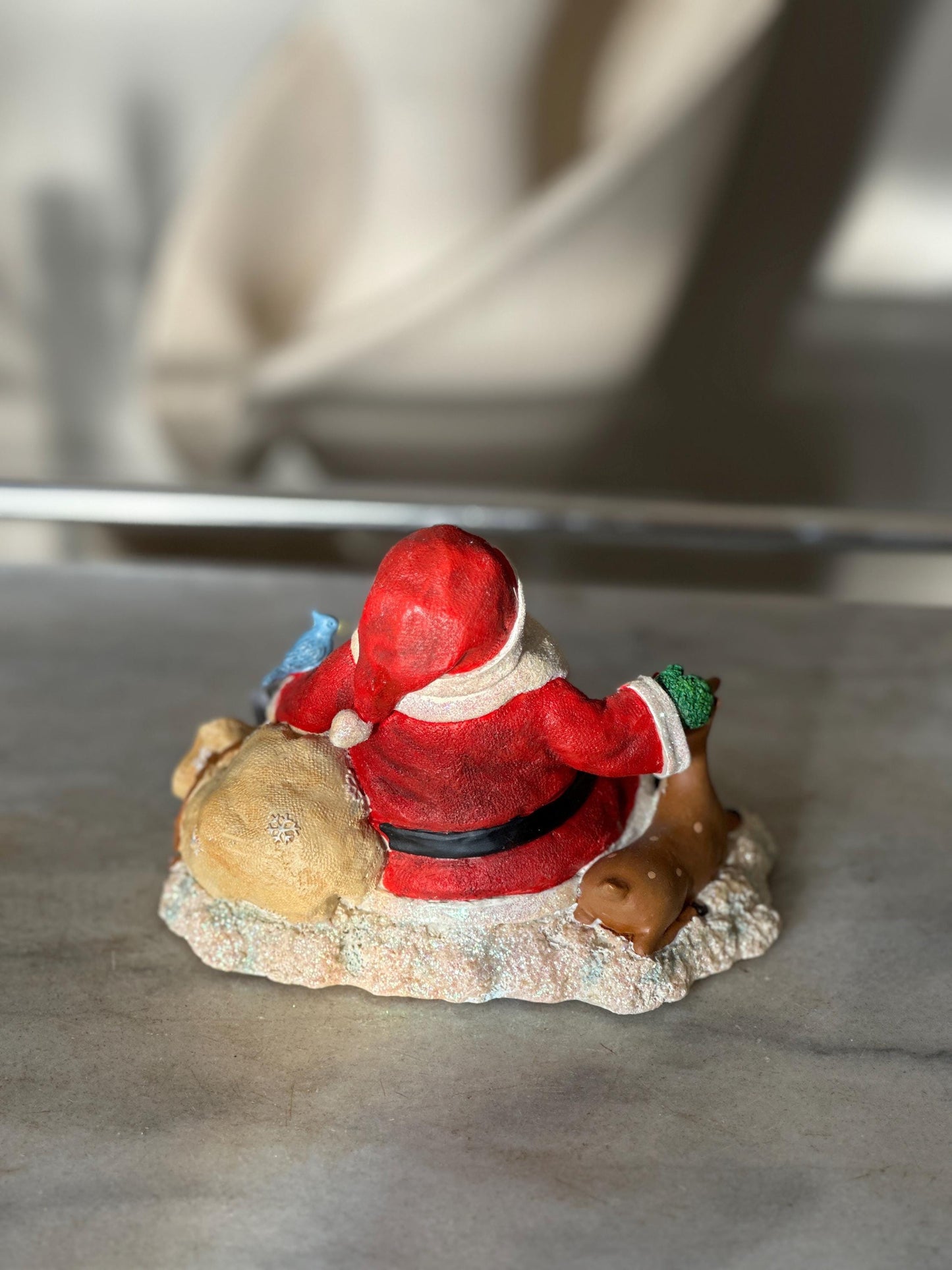 Vintage Russ Berrie Santa’s Village “Comfy Cozy Are We” Figurine with Original Box | Santa + Reindeer Christmas Resin Collectible | Holiday