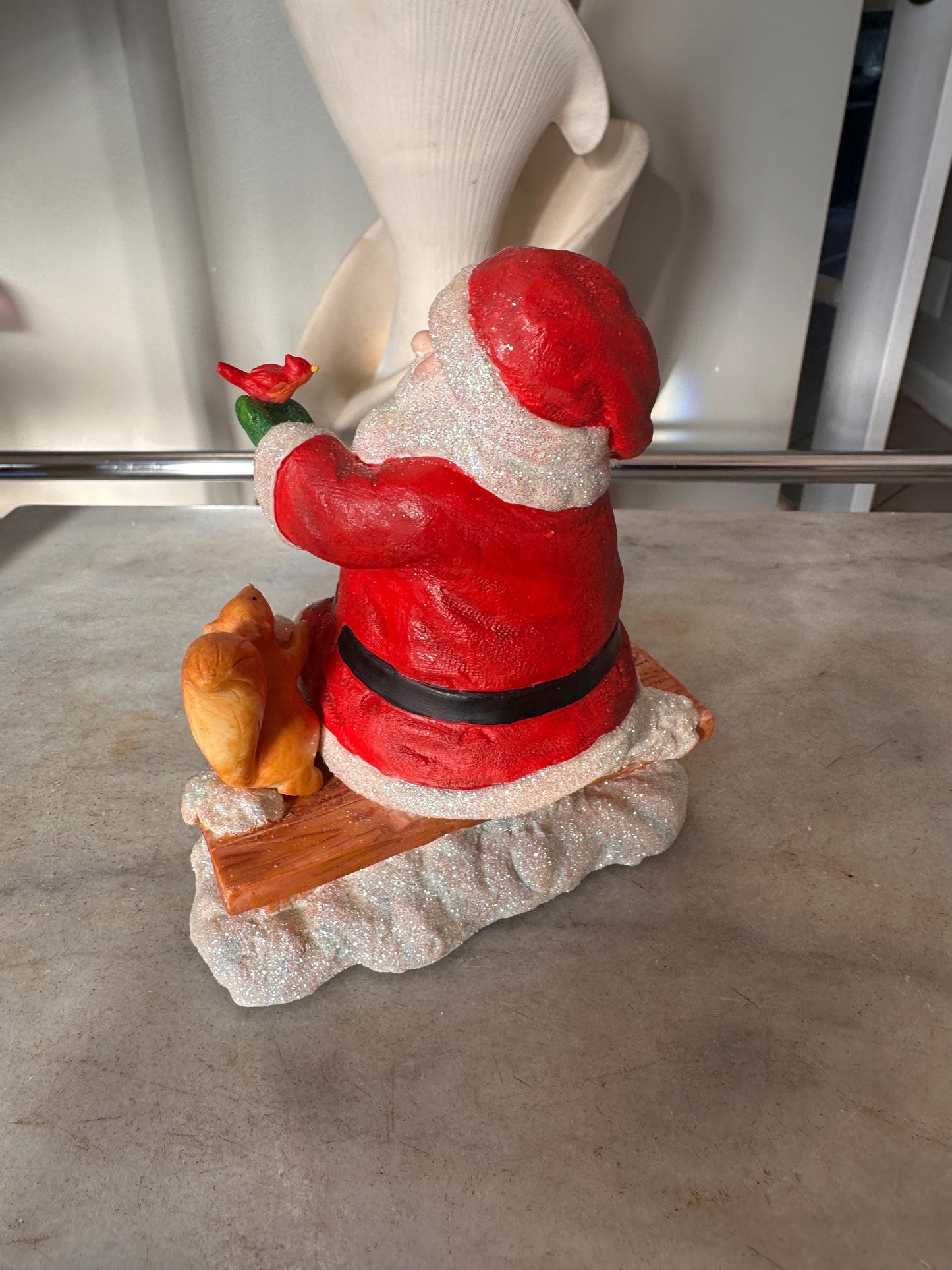Vintage Russ Berrie Santa’s Village “Taking the Chill Off Figurine w Original Box,  Santa +  Squirrel,  Resin Collectible | Holiday