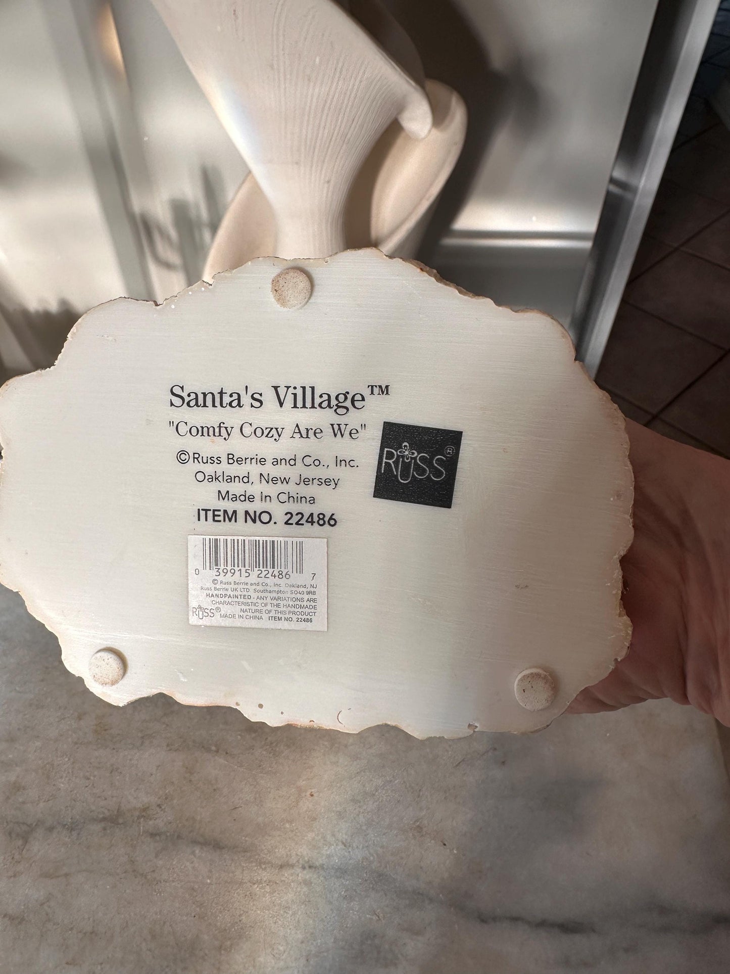 Vintage Russ Berrie Santa’s Village “Comfy Cozy Are We” Figurine with Original Box | Santa + Reindeer Christmas Resin Collectible | Holiday