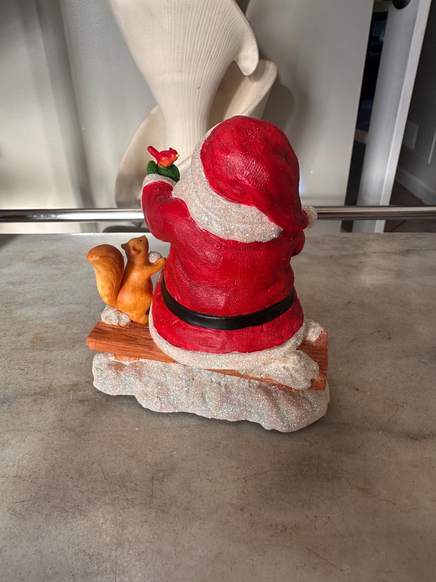 Vintage Russ Berrie Santa’s Village “Taking the Chill Off Figurine w Original Box,  Santa +  Squirrel,  Resin Collectible | Holiday