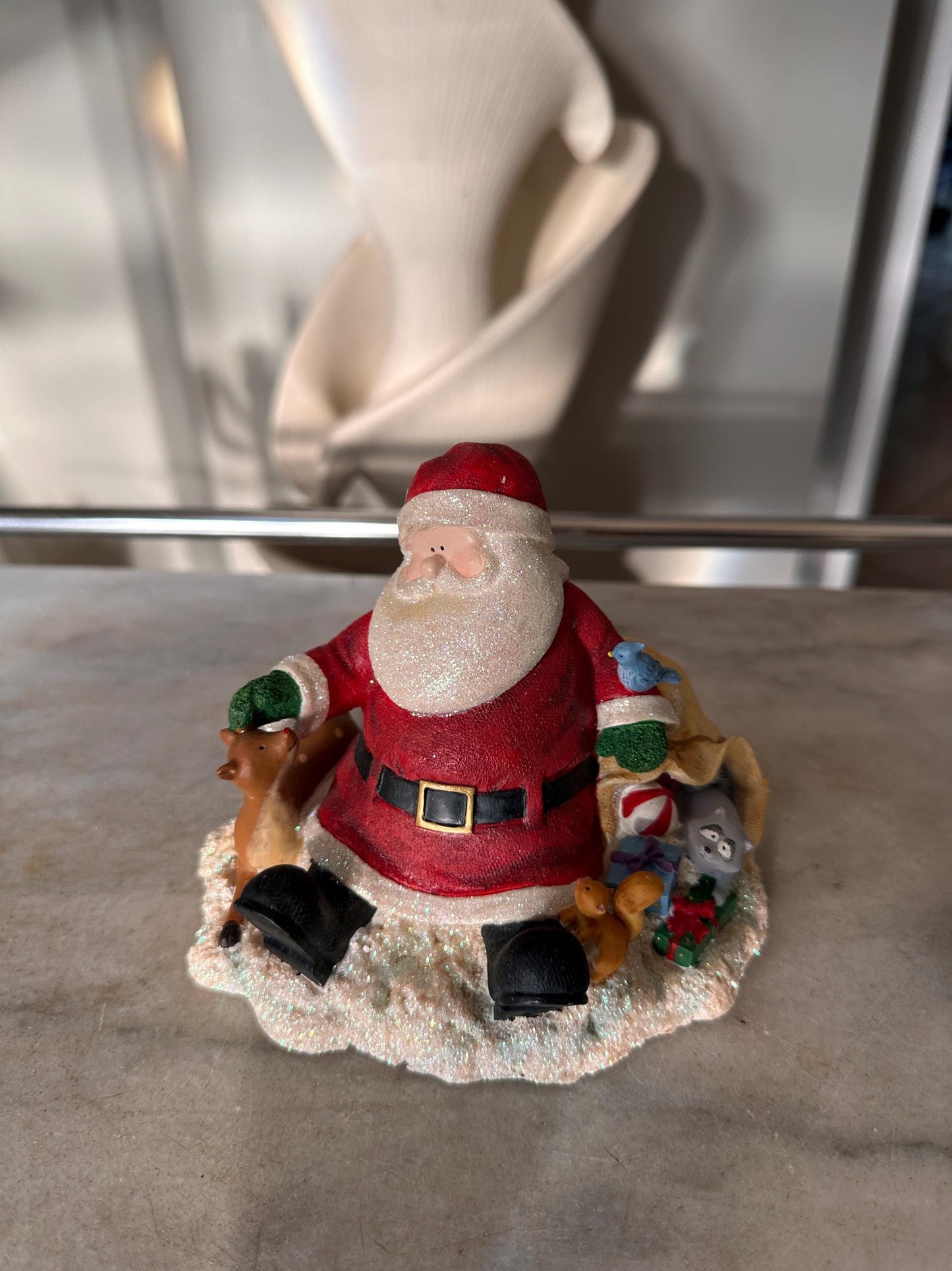 Vintage Russ Berrie Santa’s Village “Comfy Cozy Are We” Figurine with Original Box | Santa + Reindeer Christmas Resin Collectible | Holiday