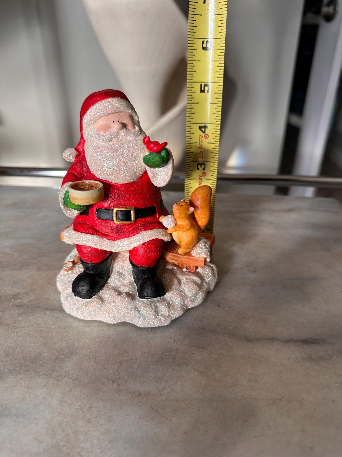 Vintage Russ Berrie Santa’s Village “Taking the Chill Off Figurine w Original Box,  Santa +  Squirrel,  Resin Collectible | Holiday