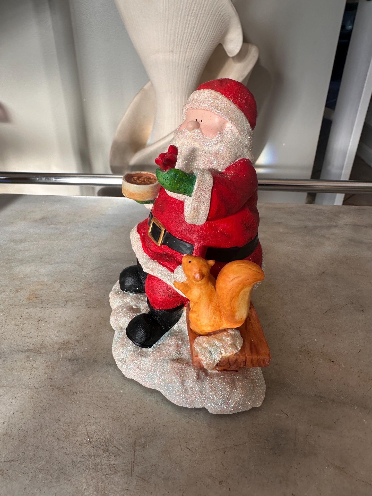 Vintage Russ Berrie Santa’s Village “Taking the Chill Off Figurine w Original Box,  Santa +  Squirrel,  Resin Collectible | Holiday