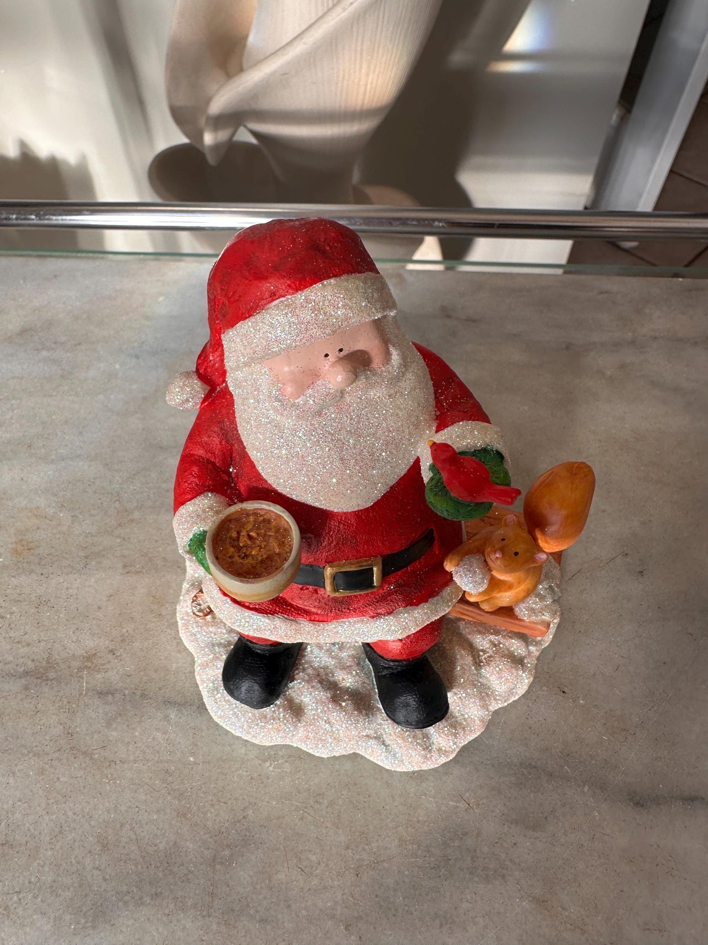 Vintage Russ Berrie Santa’s Village “Taking the Chill Off Figurine w Original Box,  Santa +  Squirrel,  Resin Collectible | Holiday