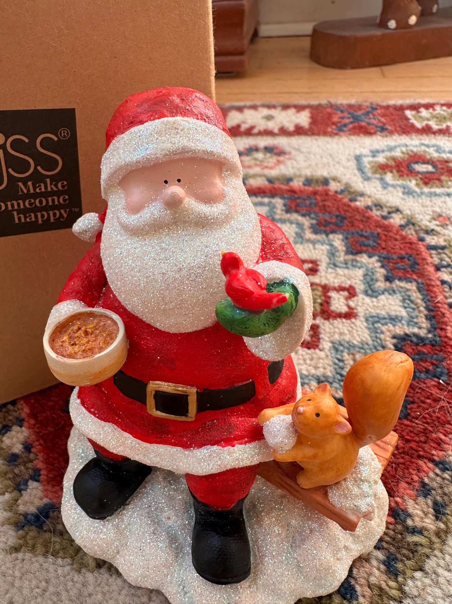 Vintage Russ Berrie Santa’s Village “Taking the Chill Off Figurine w Original Box,  Santa +  Squirrel,  Resin Collectible | Holiday
