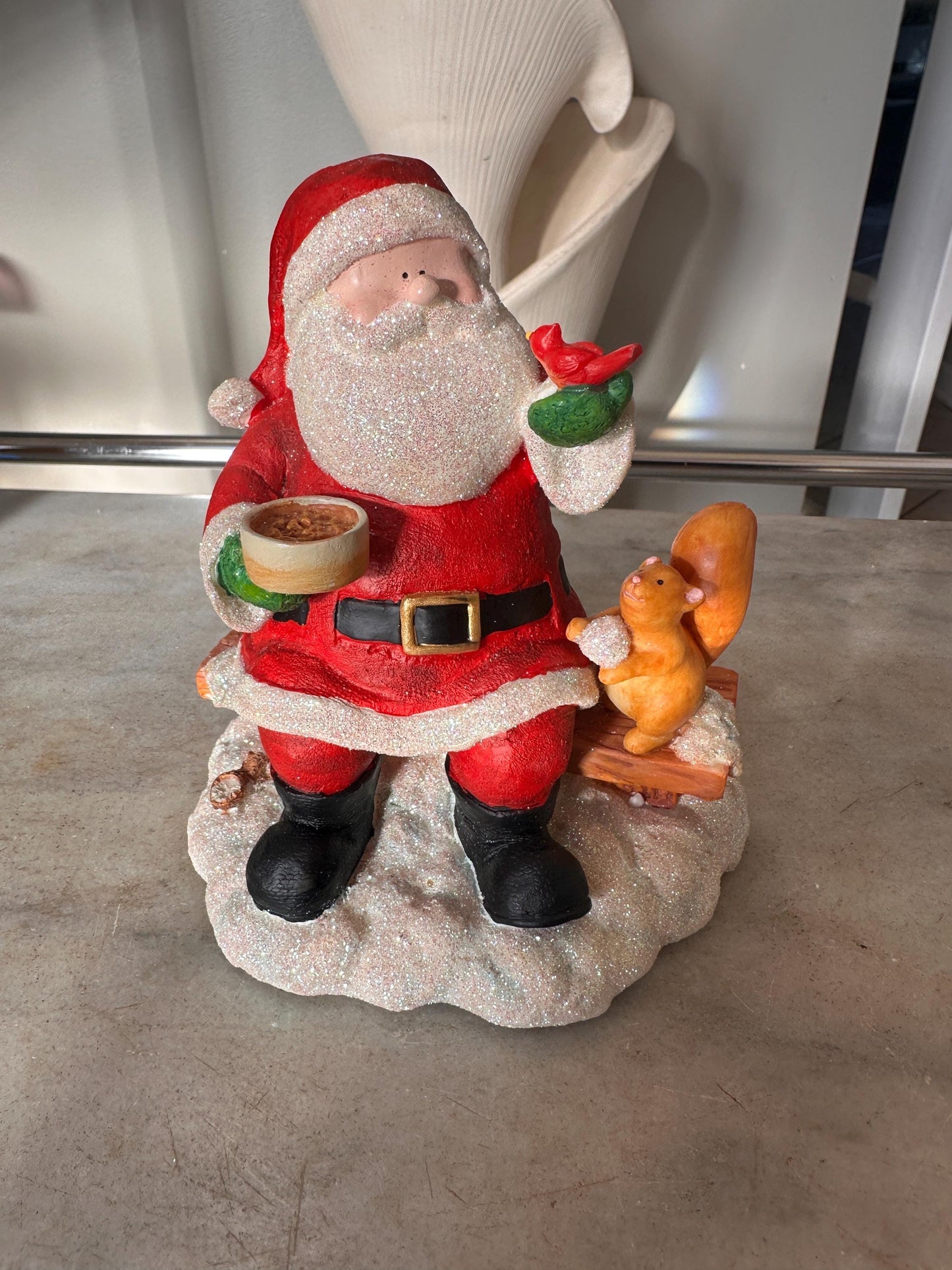 Vintage Russ Berrie Santa’s Village “Taking the Chill Off Figurine w Original Box,  Santa +  Squirrel,  Resin Collectible | Holiday