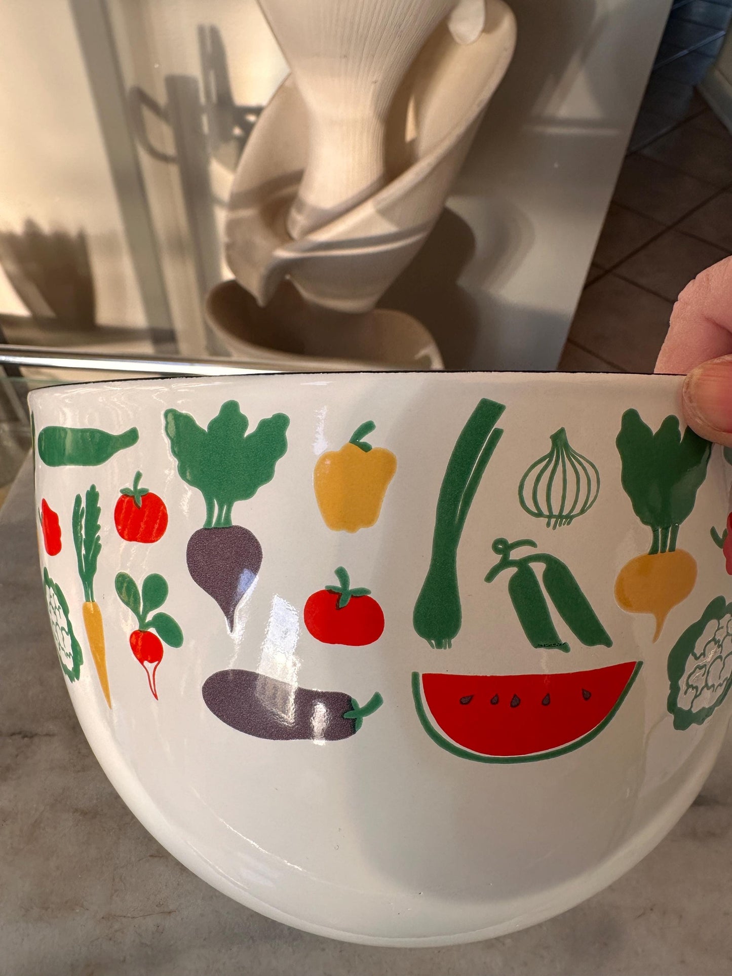 Vintage ARABIA FINLAND Mid Century Modern Enamel Serving Bowl, 8.5” x 5.5”